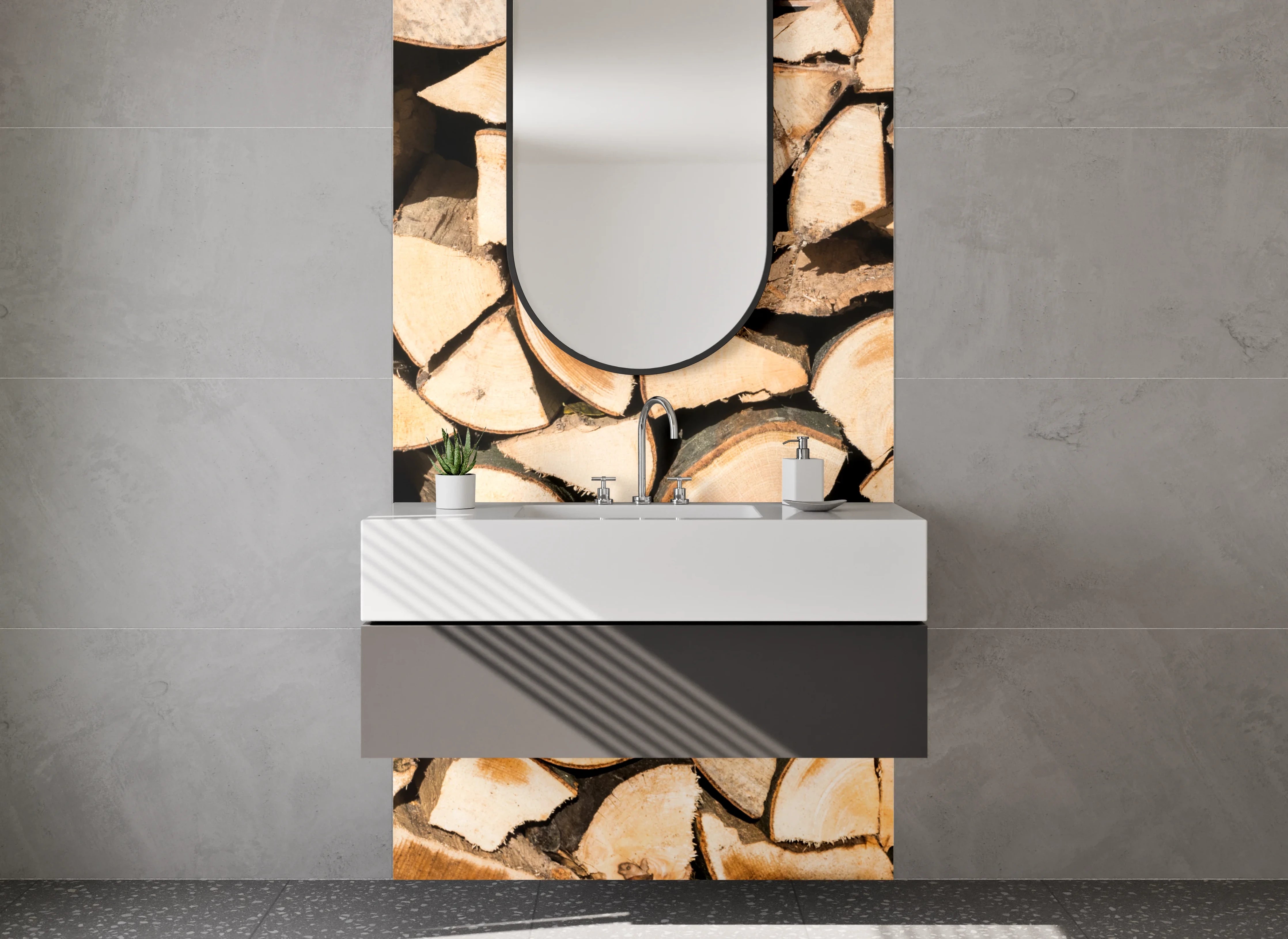 Waschbecken-Rückwand - Holzscheitstapel Rustikales Design
