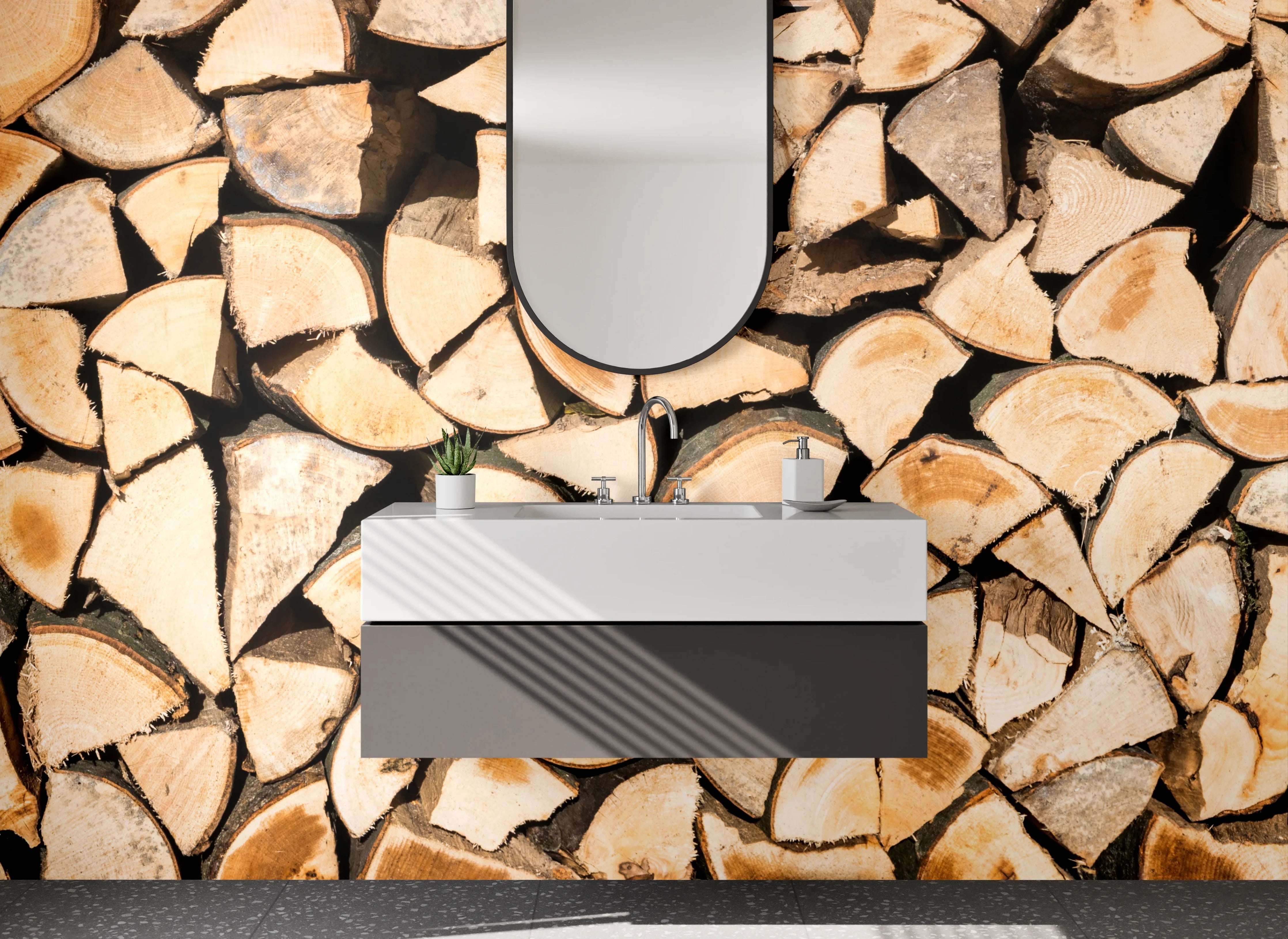 Waschbecken-Rückwand - Holzscheitstapel Rustikales Design