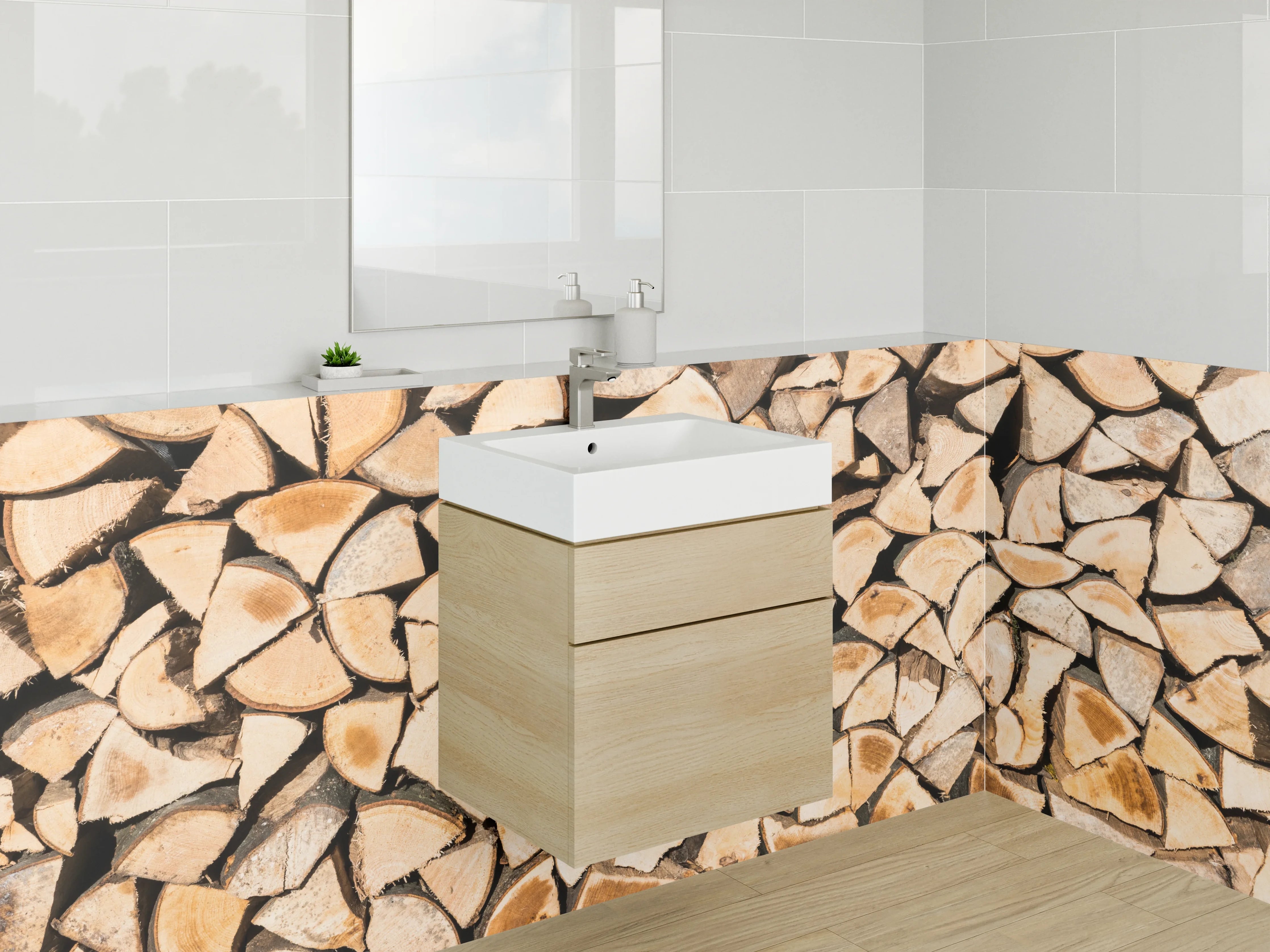 Waschbecken-Rückwand - Holzscheitstapel Rustikales Design