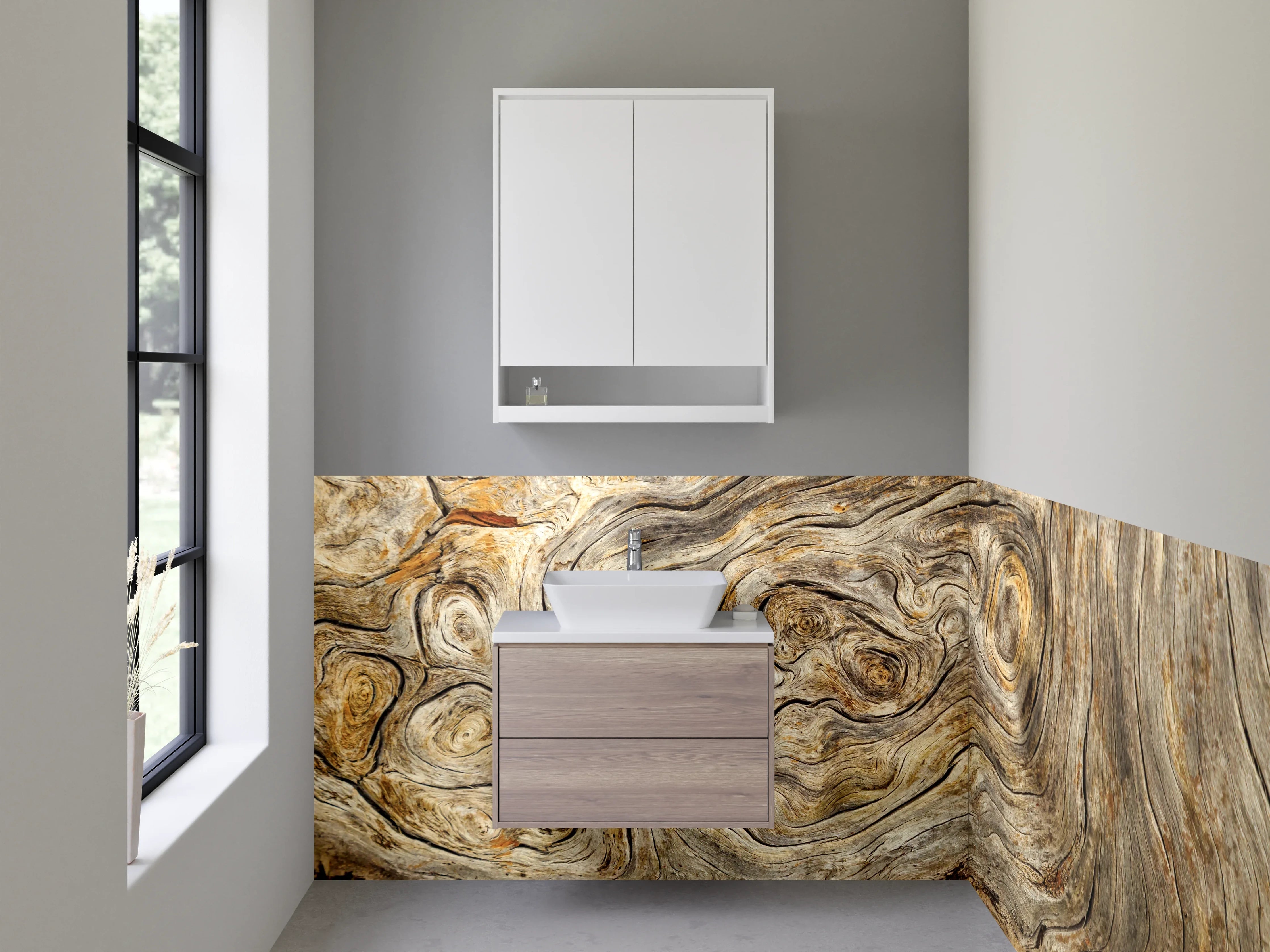 Waschbecken-Rückwand - Holzstruktur Braun Grau Modern
