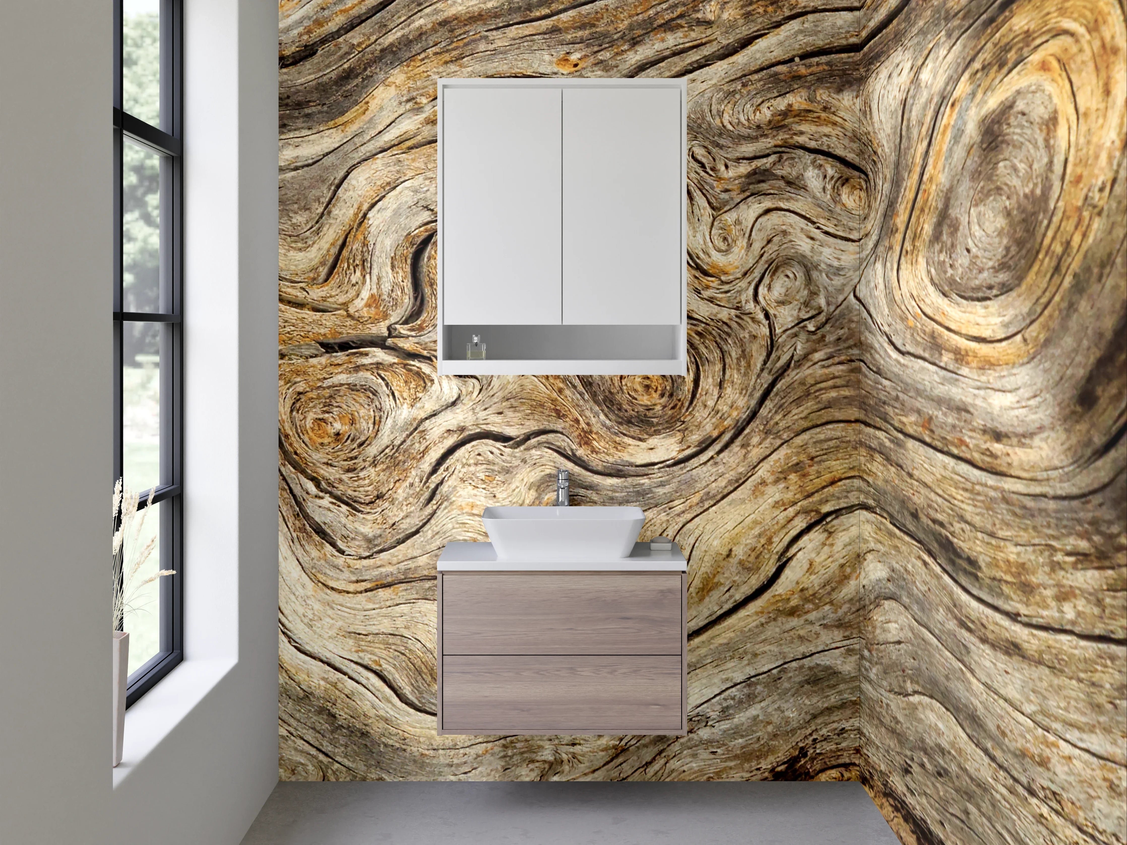 Waschbecken-Rückwand - Holzstruktur Braun Grau Modern