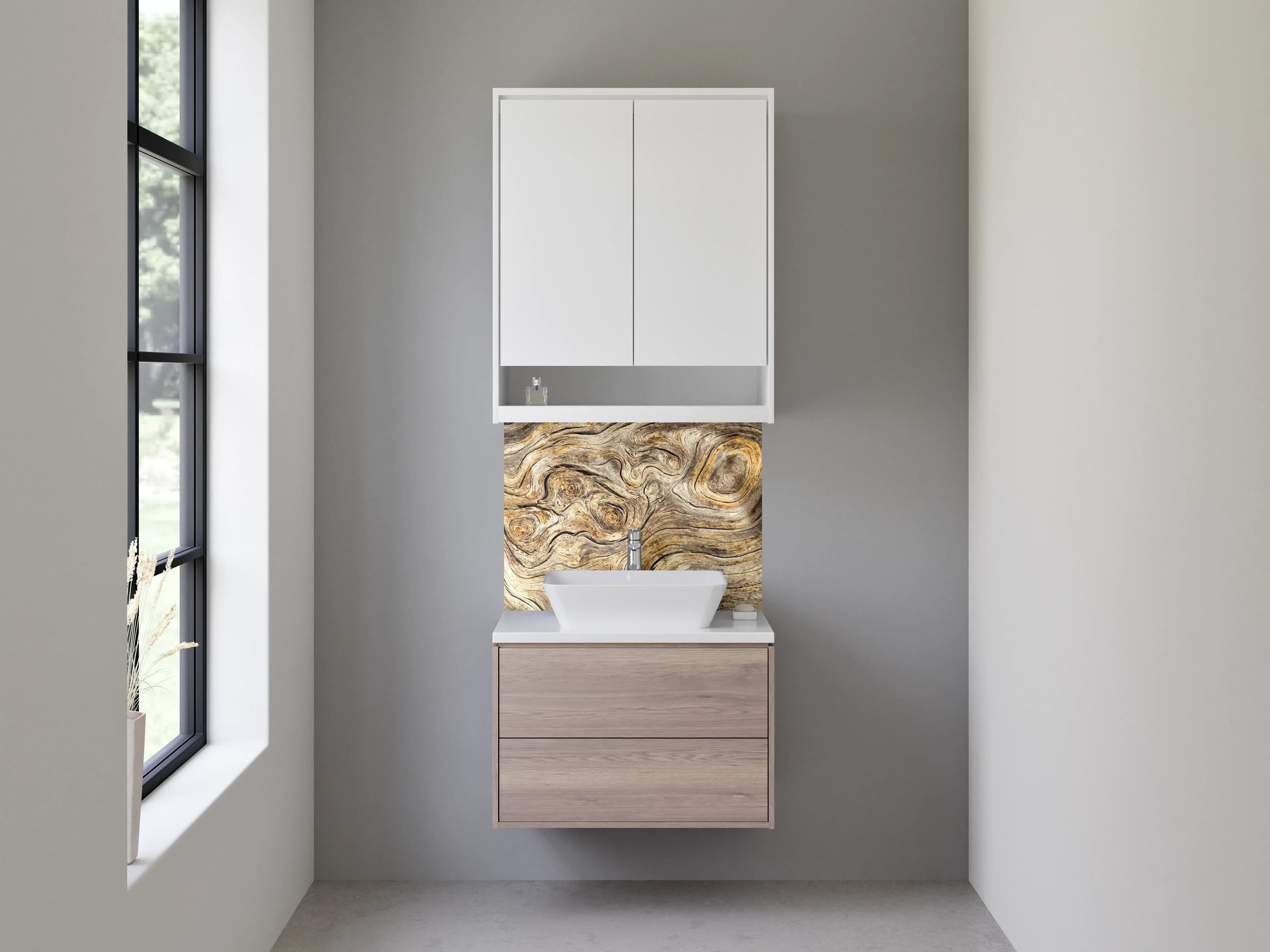 Waschbecken-Rückwand - Holzstruktur Braun Grau Modern