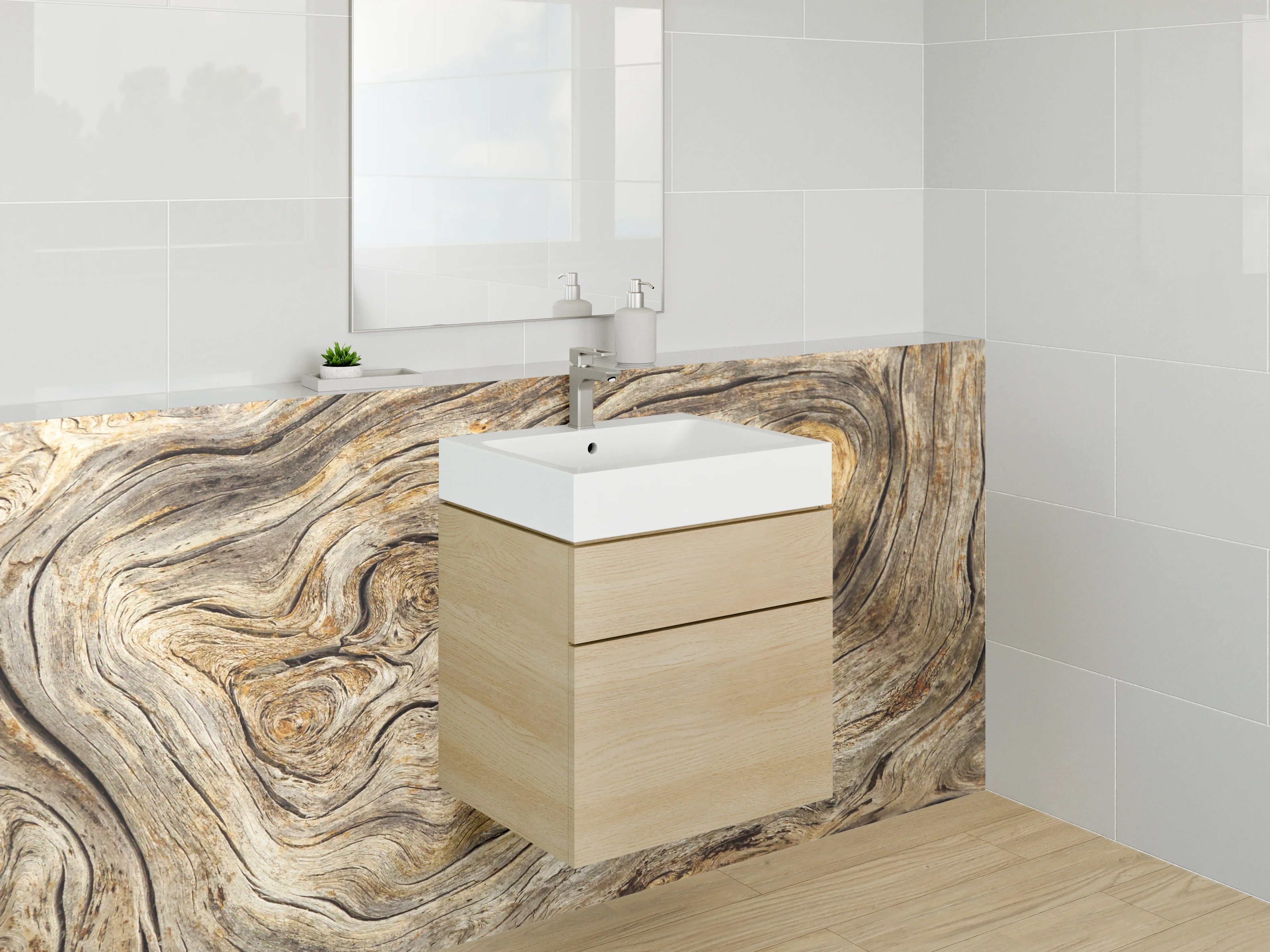Waschbecken-Rückwand - Holzstruktur Braun Grau Modern