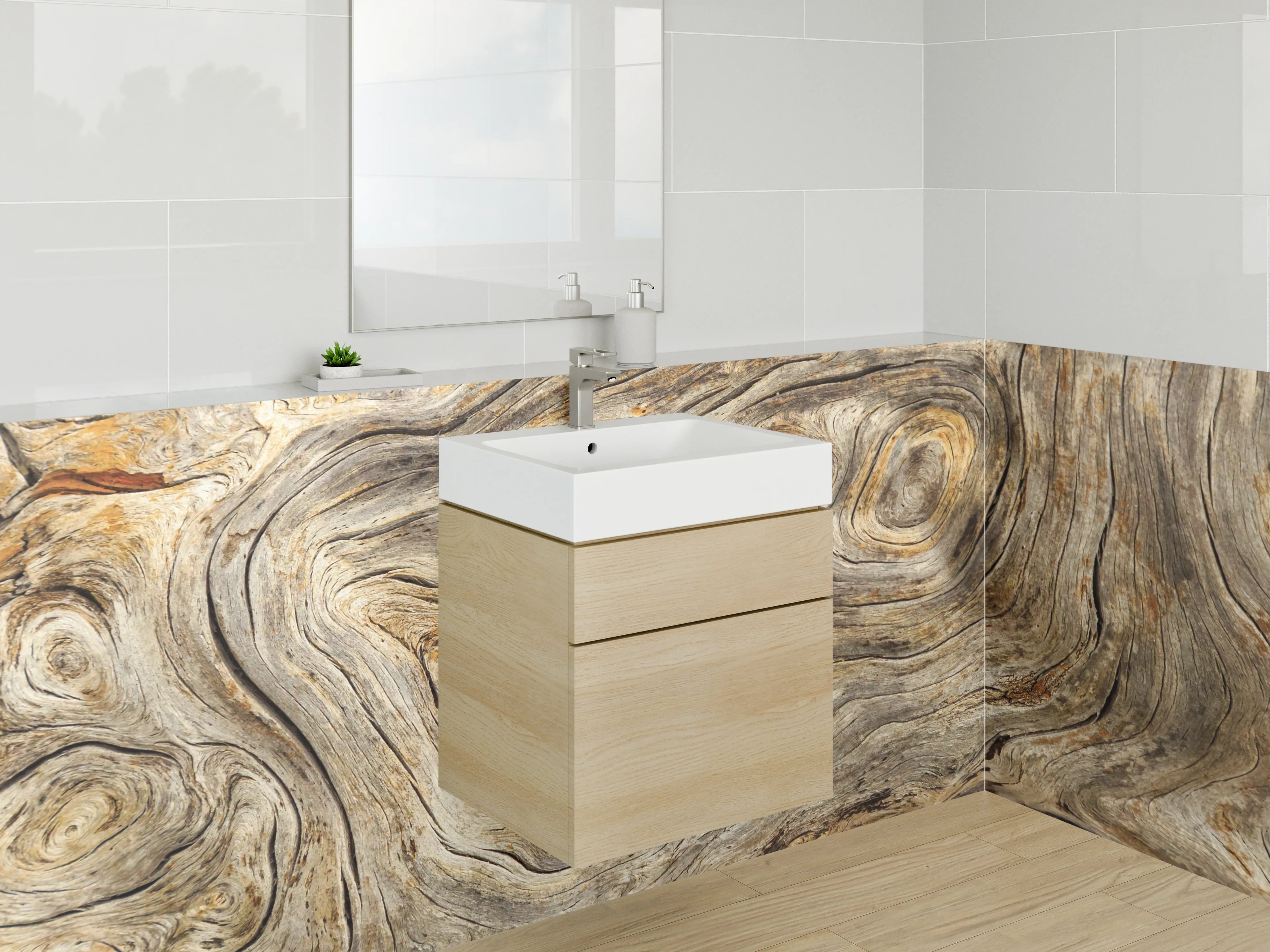 Waschbecken-Rückwand - Holzstruktur Braun Grau Modern