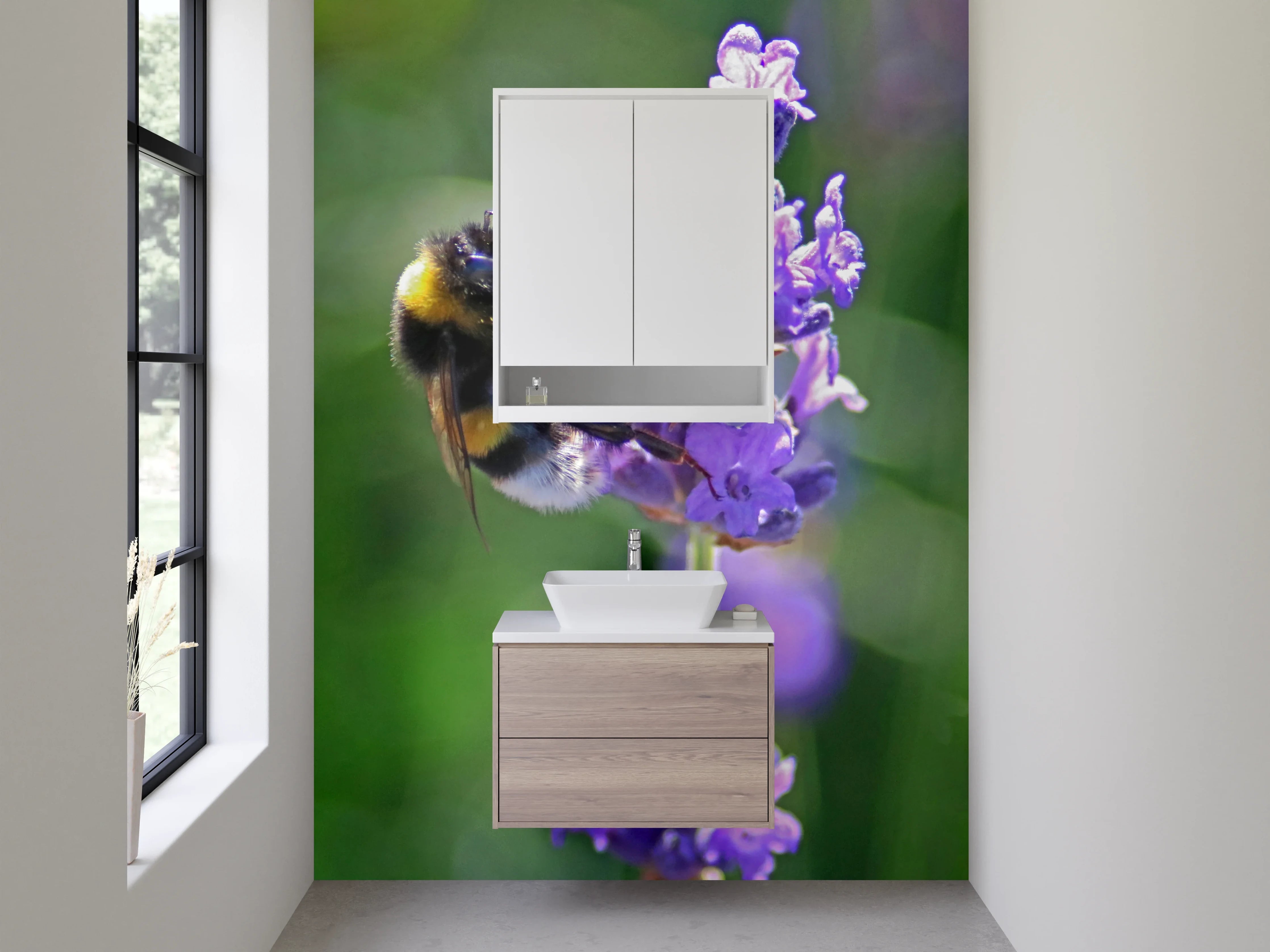 Waschbecken-Rückwand - Hummel auf Lavendelblüten Naturmotiv