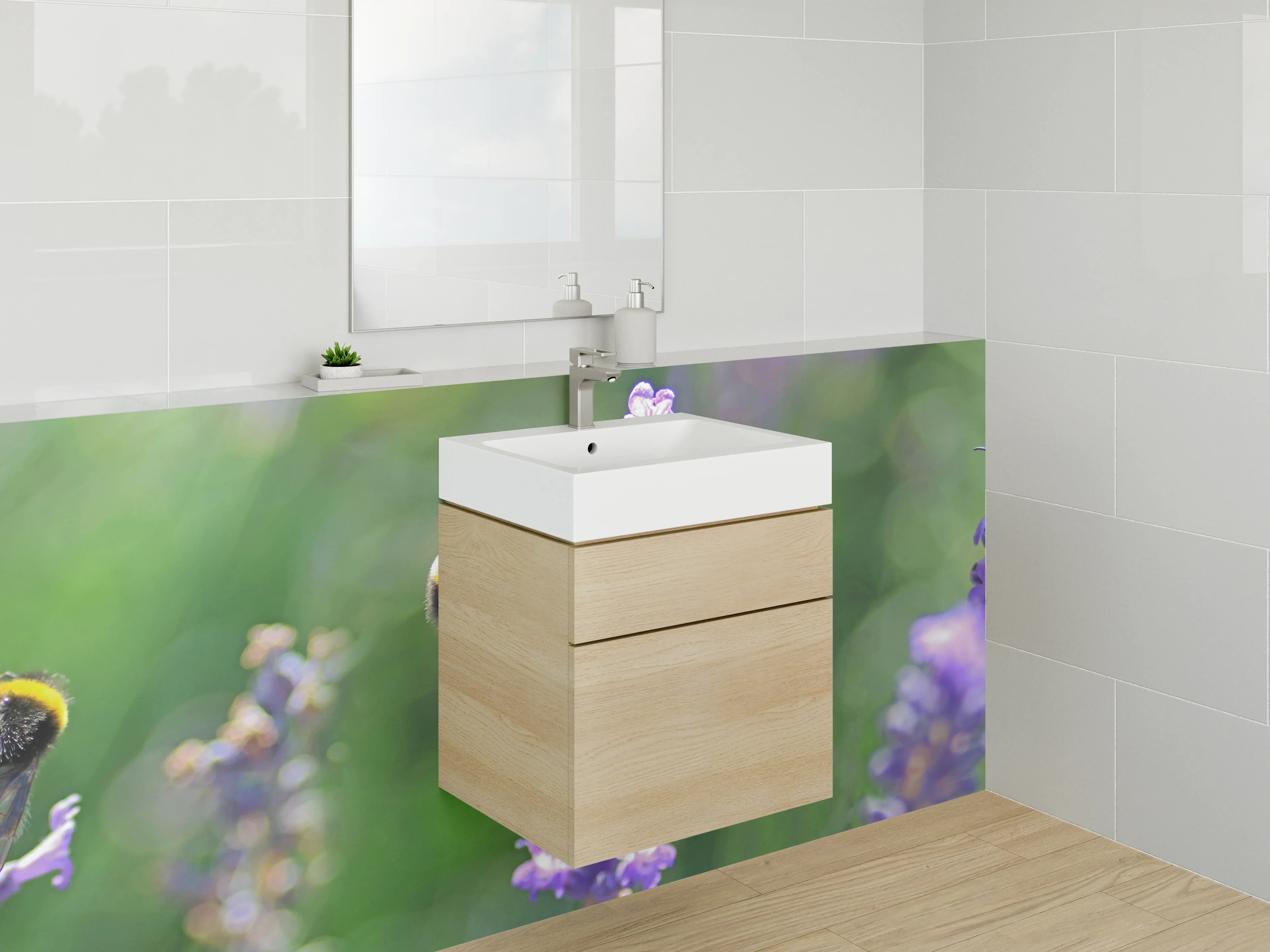 Waschbecken-Rückwand - Hummel auf Lavendelblüten Naturmotiv