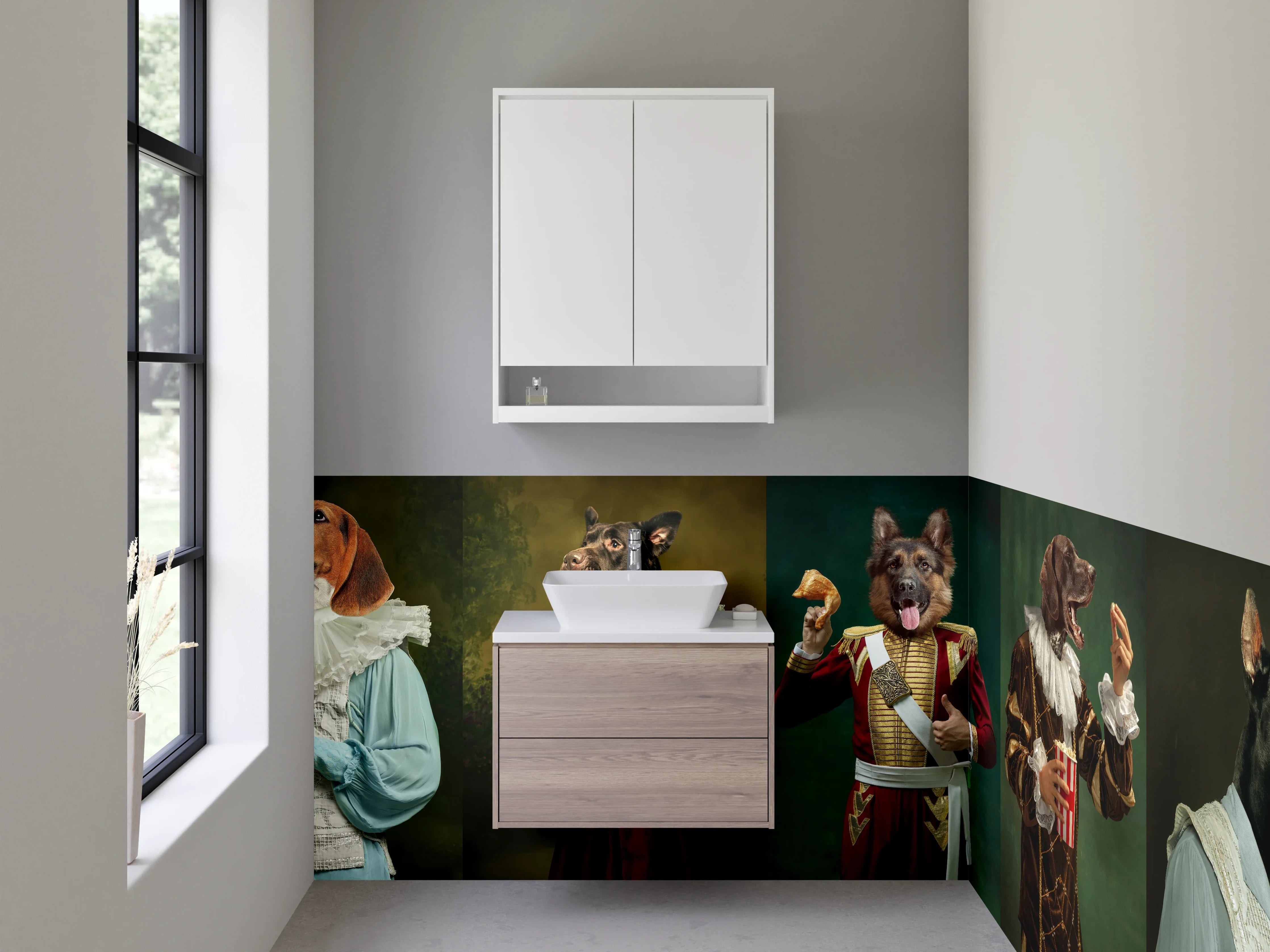 Waschbecken-Rückwand - Hunde als Adelige – Renaissance Humor