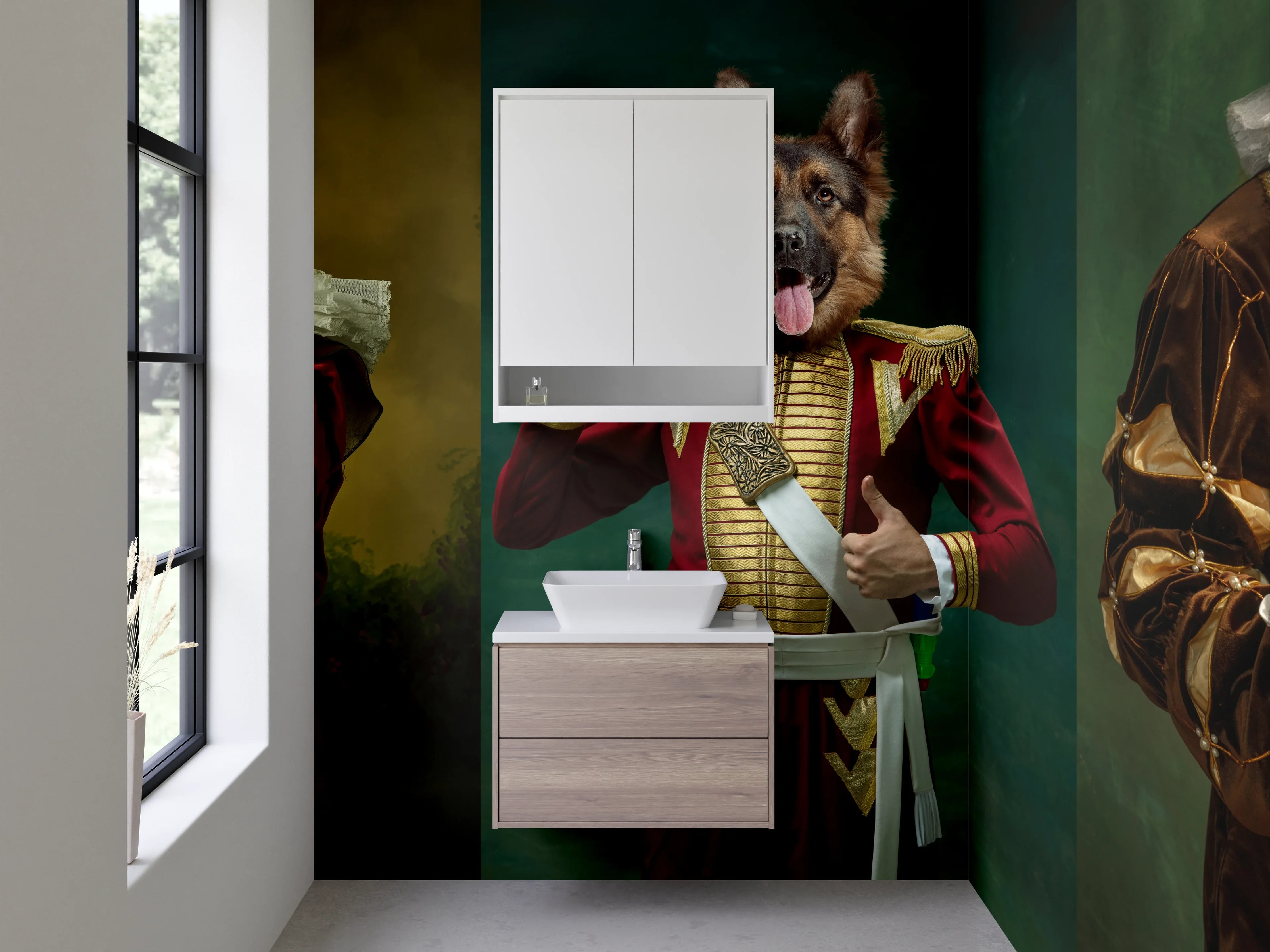 Waschbecken-Rückwand - Hunde als Adelige – Renaissance Humor