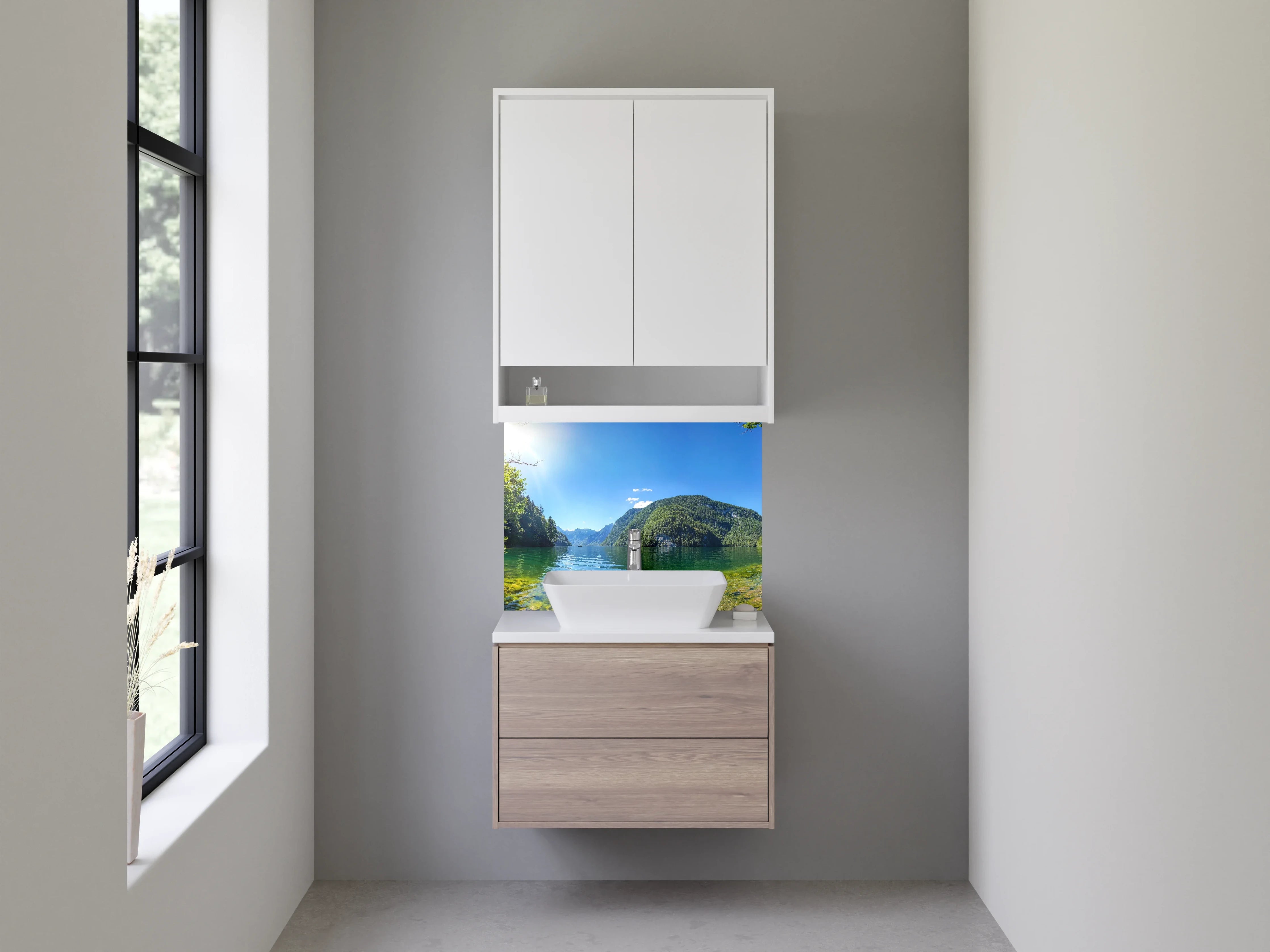 Waschbecken-Rückwand - Idyllischer See inmitten grüner Natur