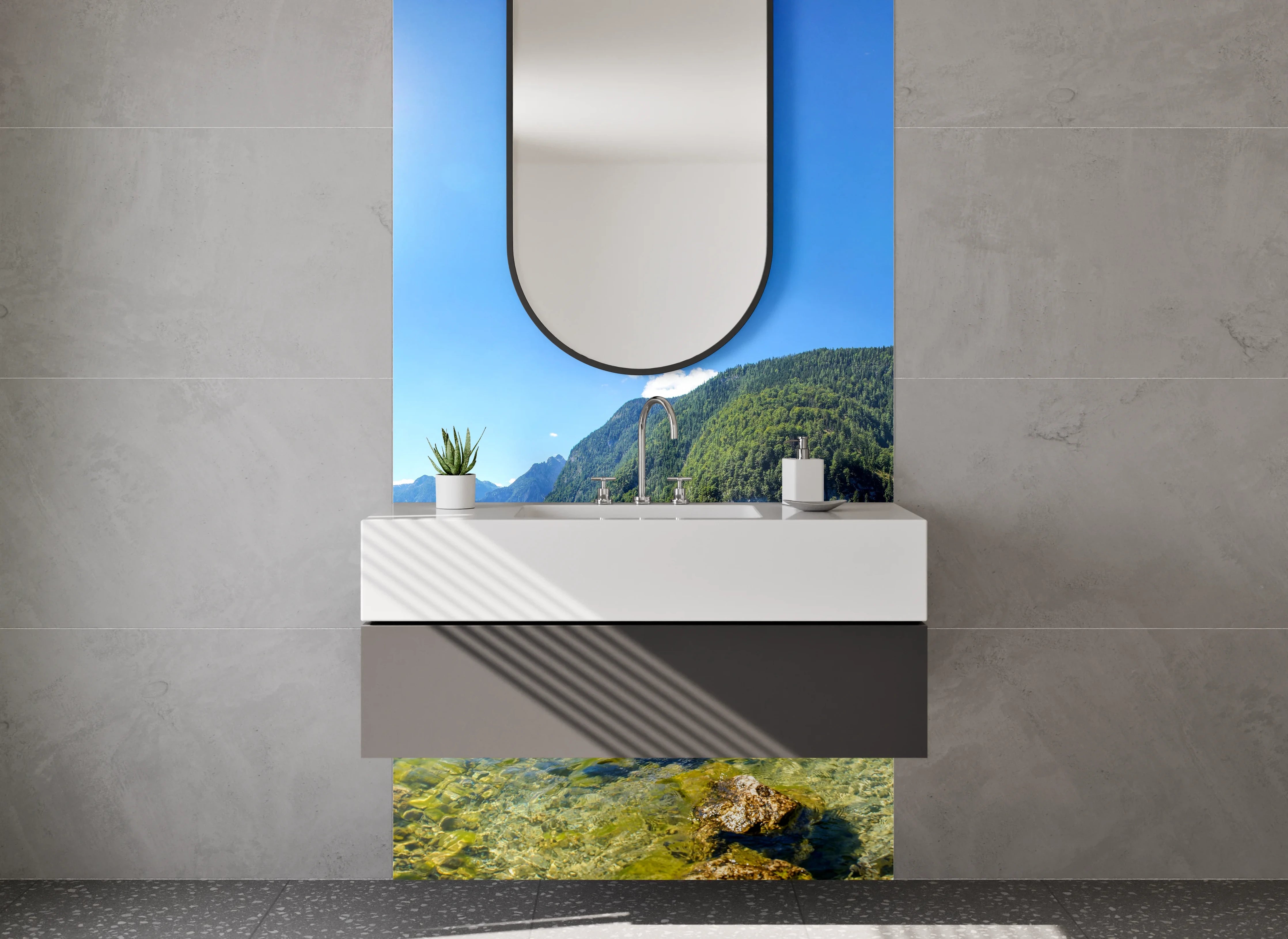 Waschbecken-Rückwand - Idyllischer See inmitten grüner Natur