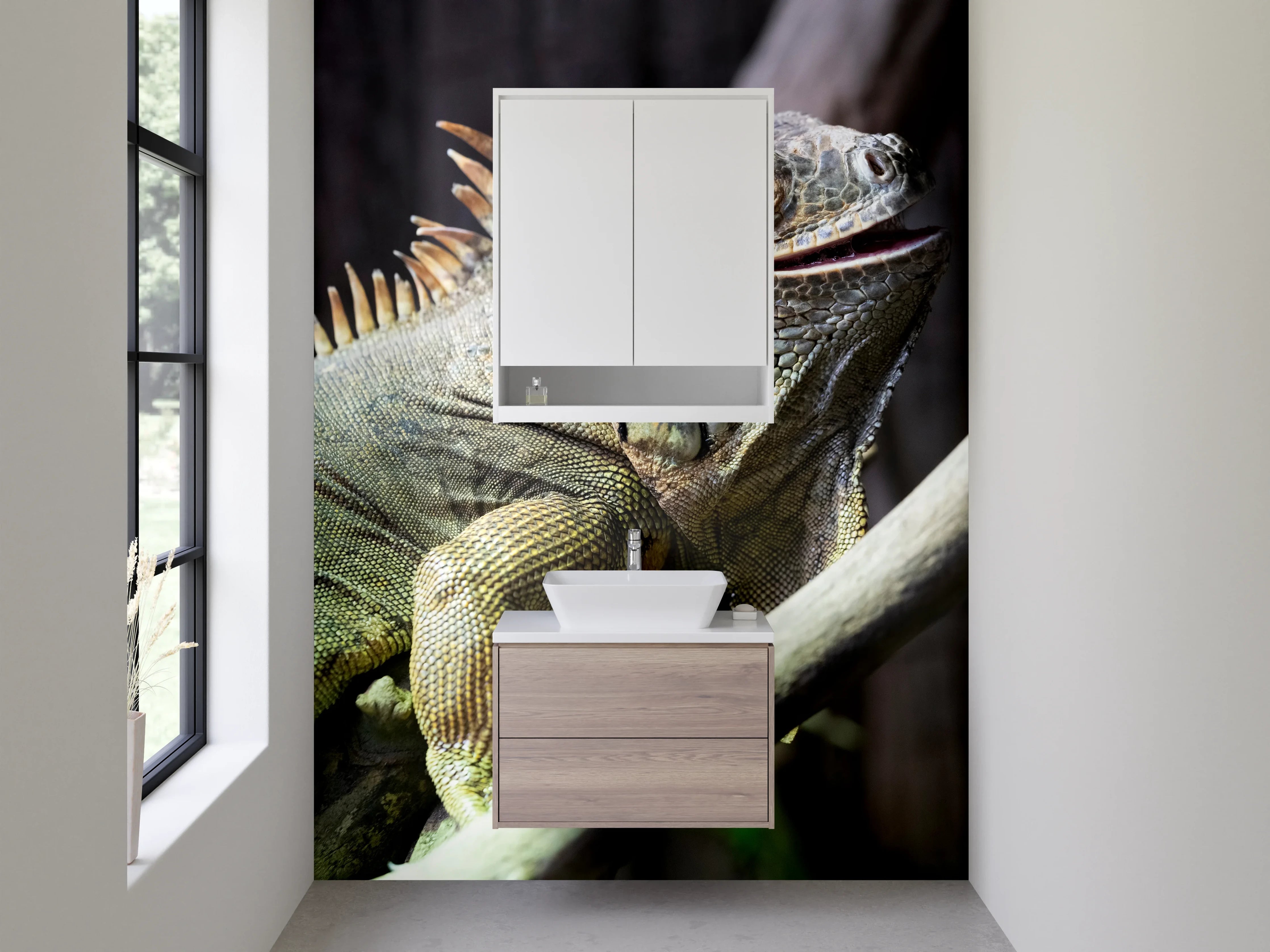 Waschbecken-Rückwand - Iguana auf Ast – Exotische Tieraufnahme