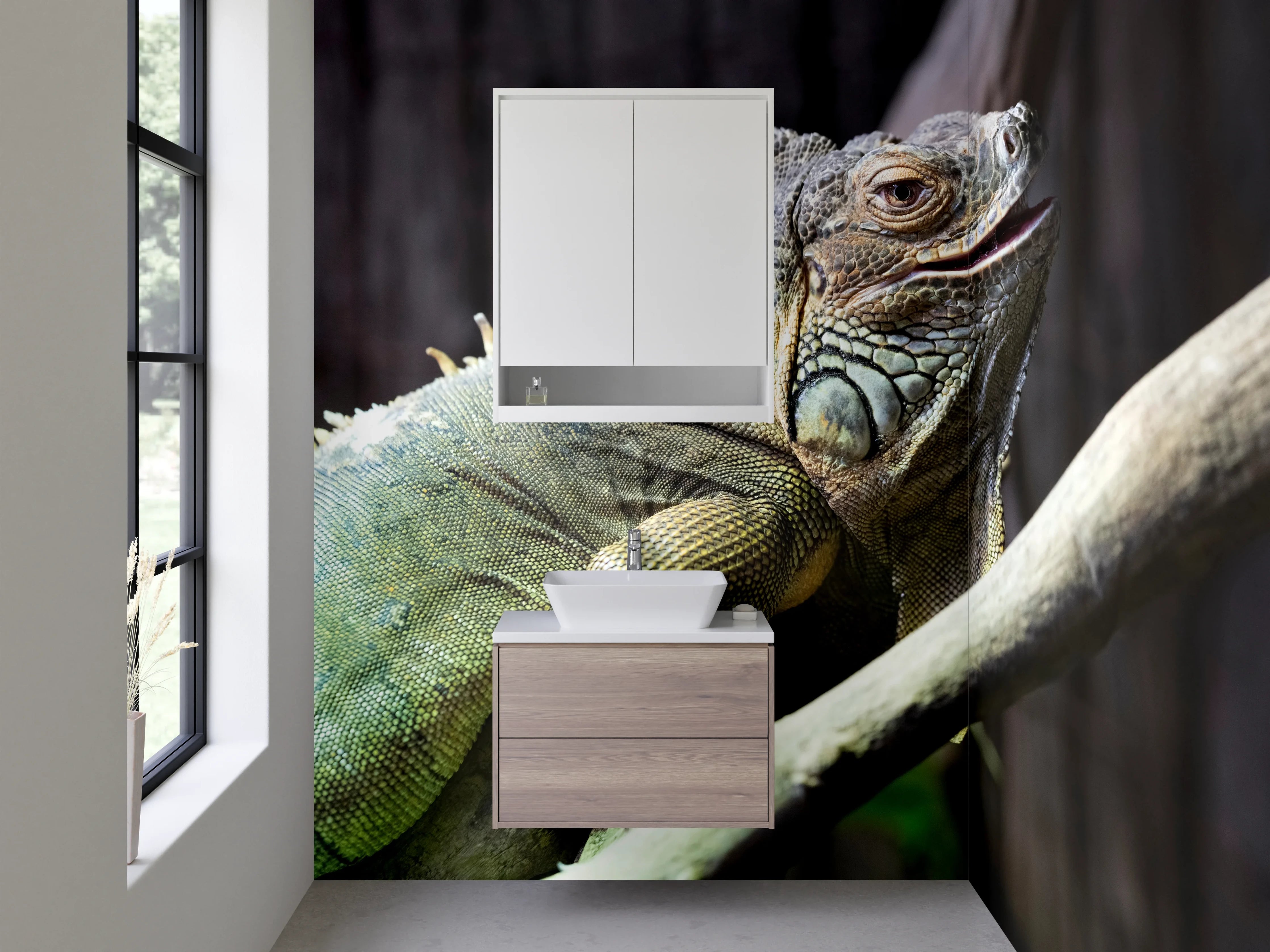 Waschbecken-Rückwand - Iguana auf Ast – Exotische Tieraufnahme
