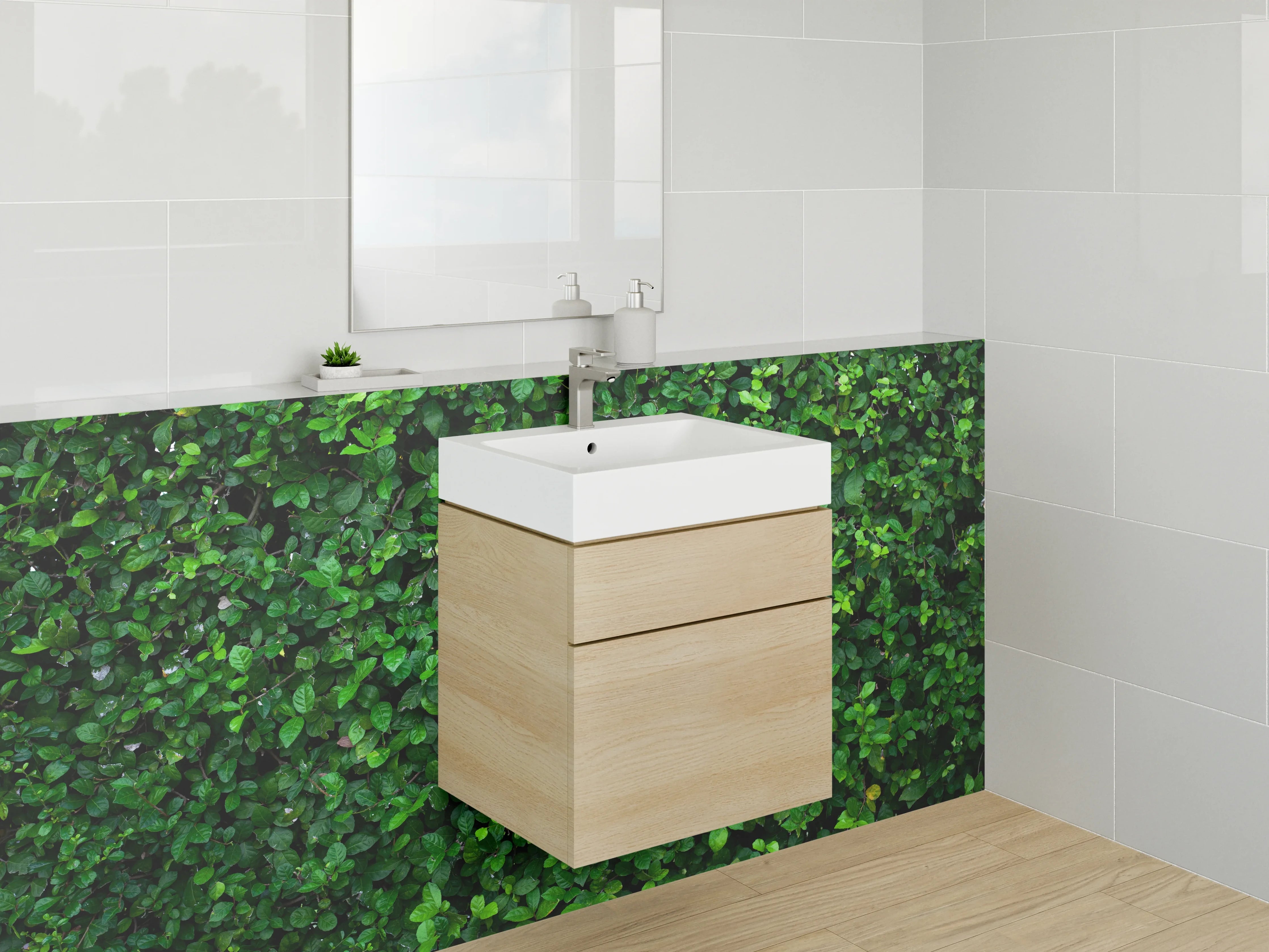 Waschbecken-Rückwand - Immergrüne Pflanzenwand für Dein Zuhause