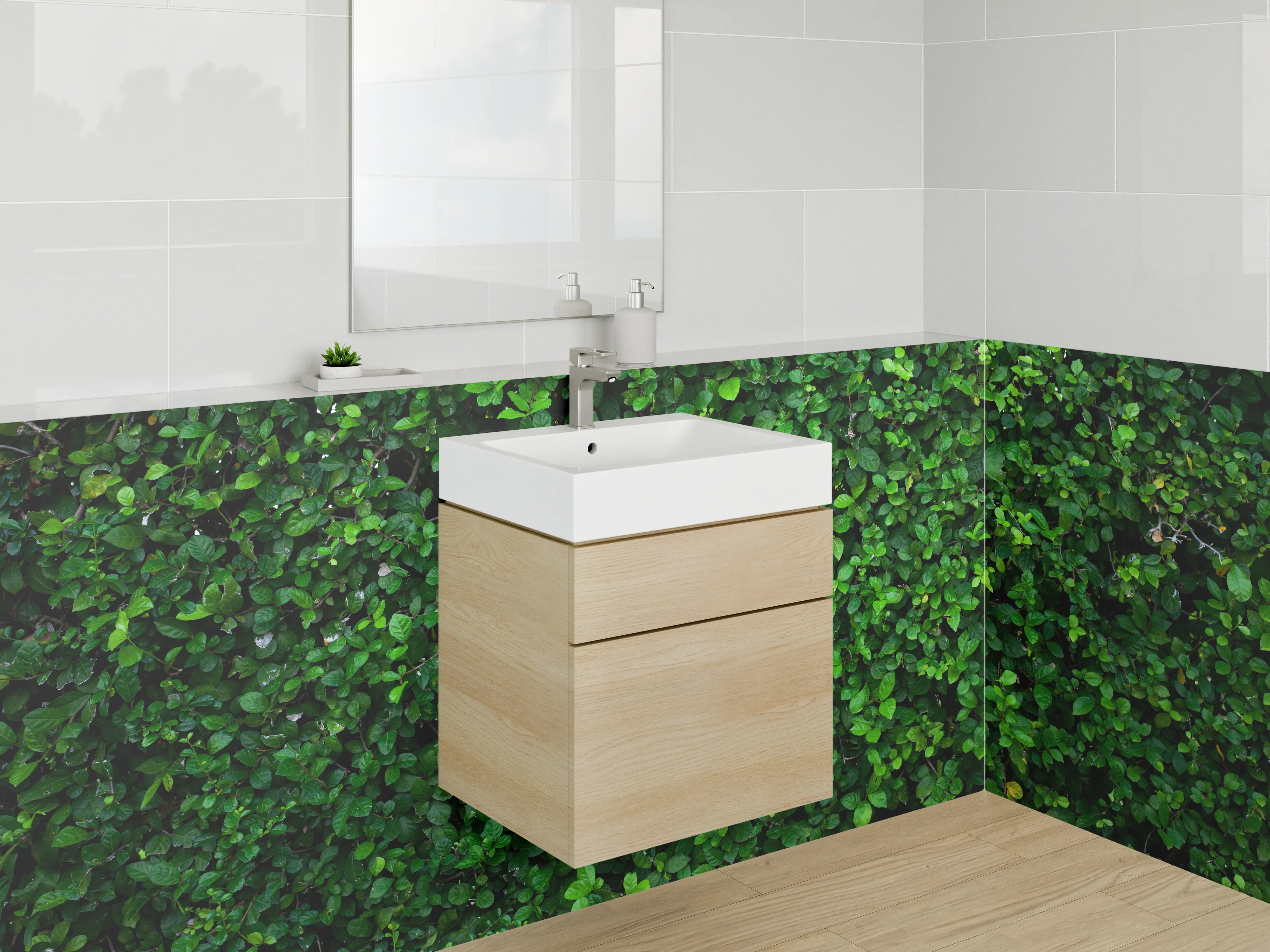 Waschbecken-Rückwand - Immergrüne Pflanzenwand für Dein Zuhause