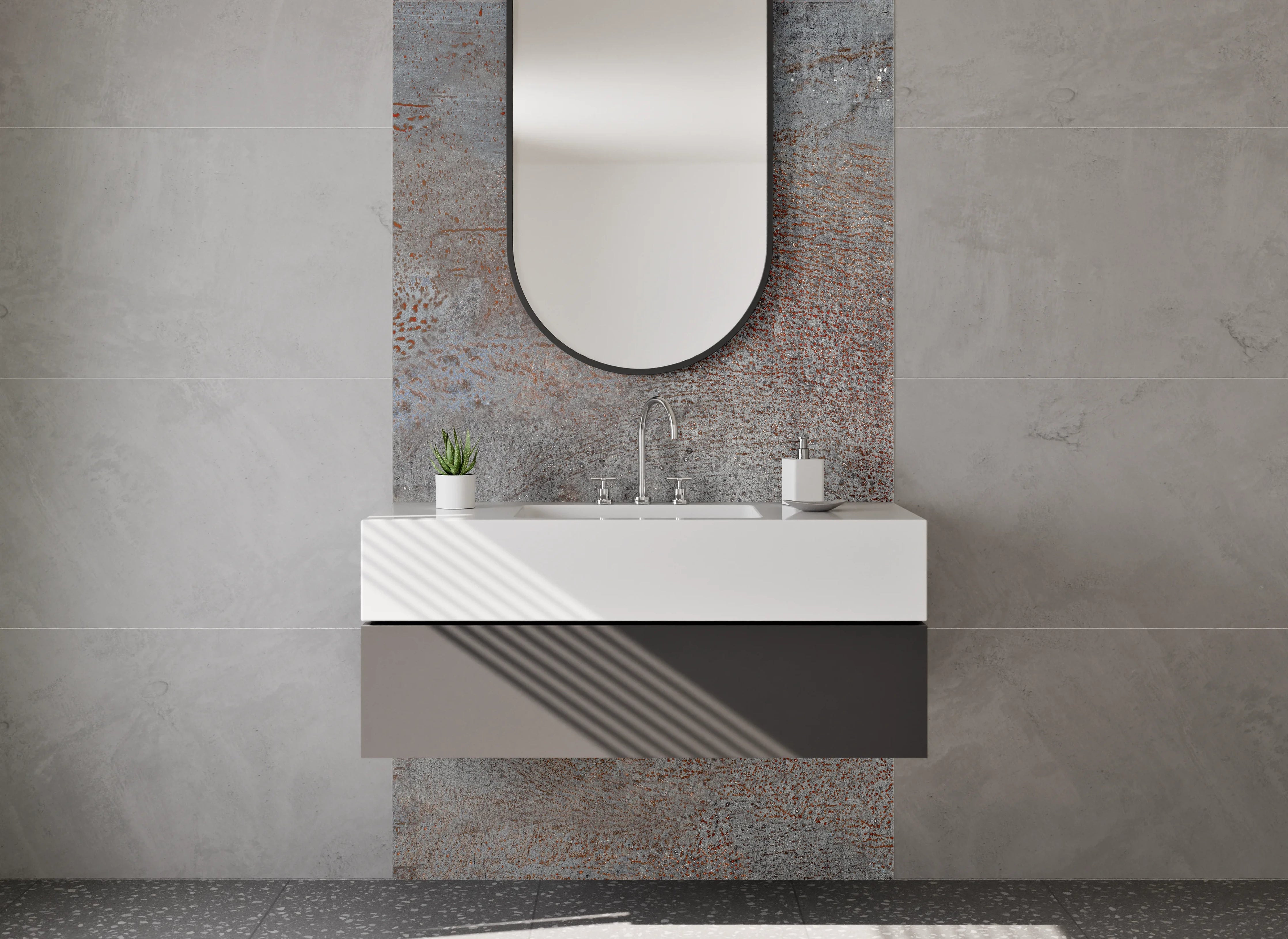 Waschbecken-Rückwand - Industrial Beton Optik Grau Braun
