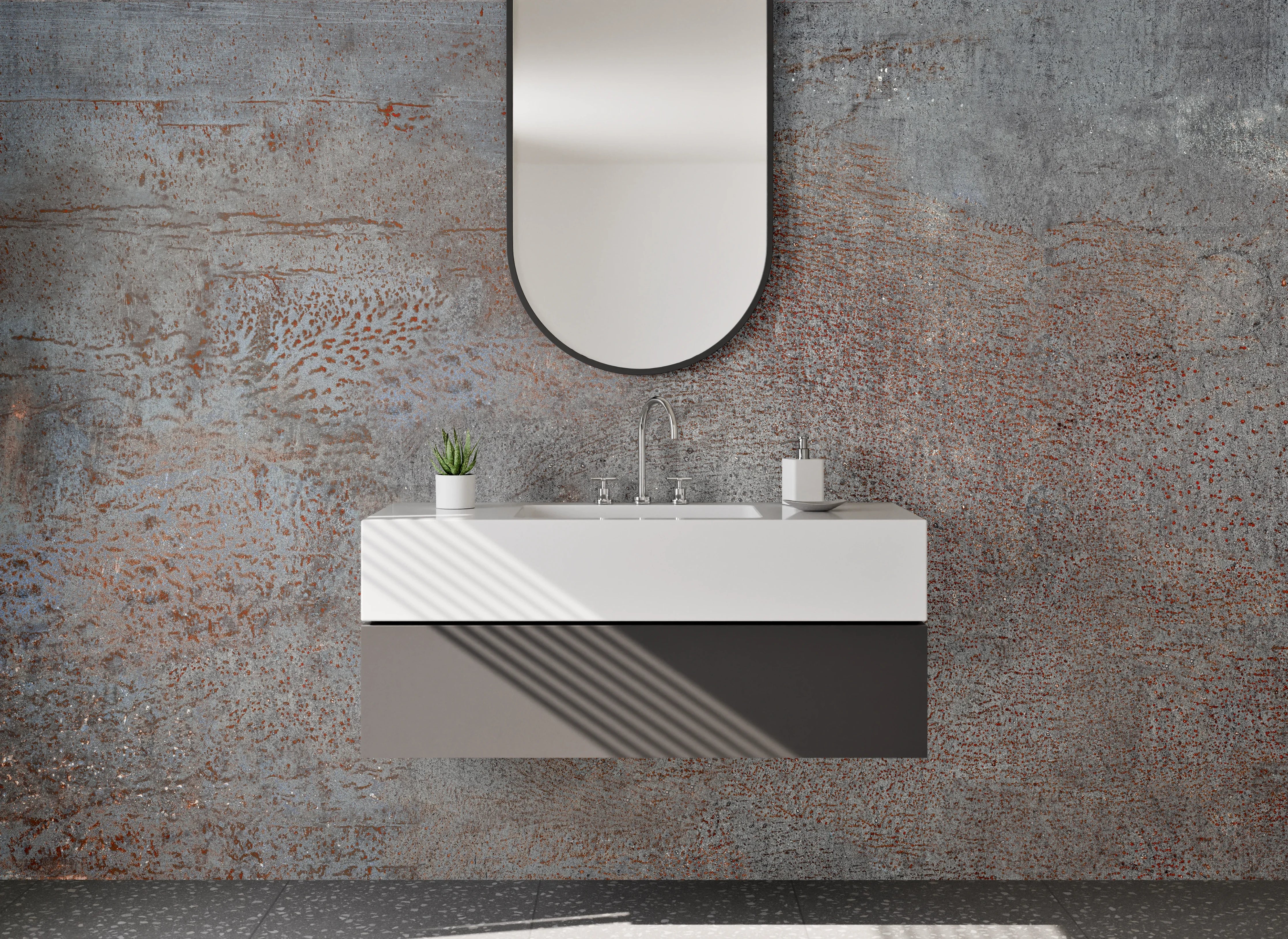 Waschbecken-Rückwand - Industrial Beton Optik Grau Braun
