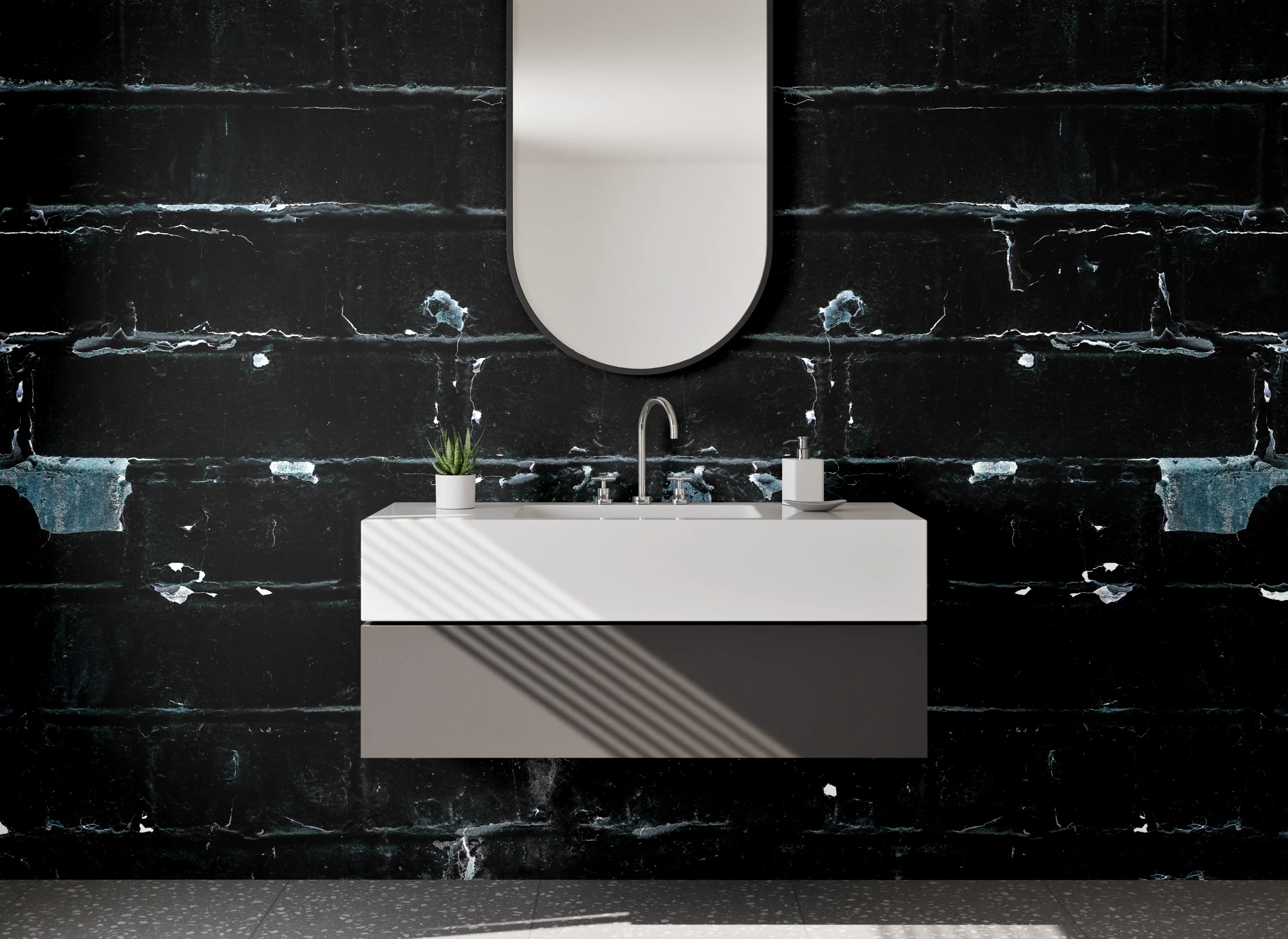 Waschbecken-Rückwand - Industrielles Ziegelmauer-Design in Schwarzblau