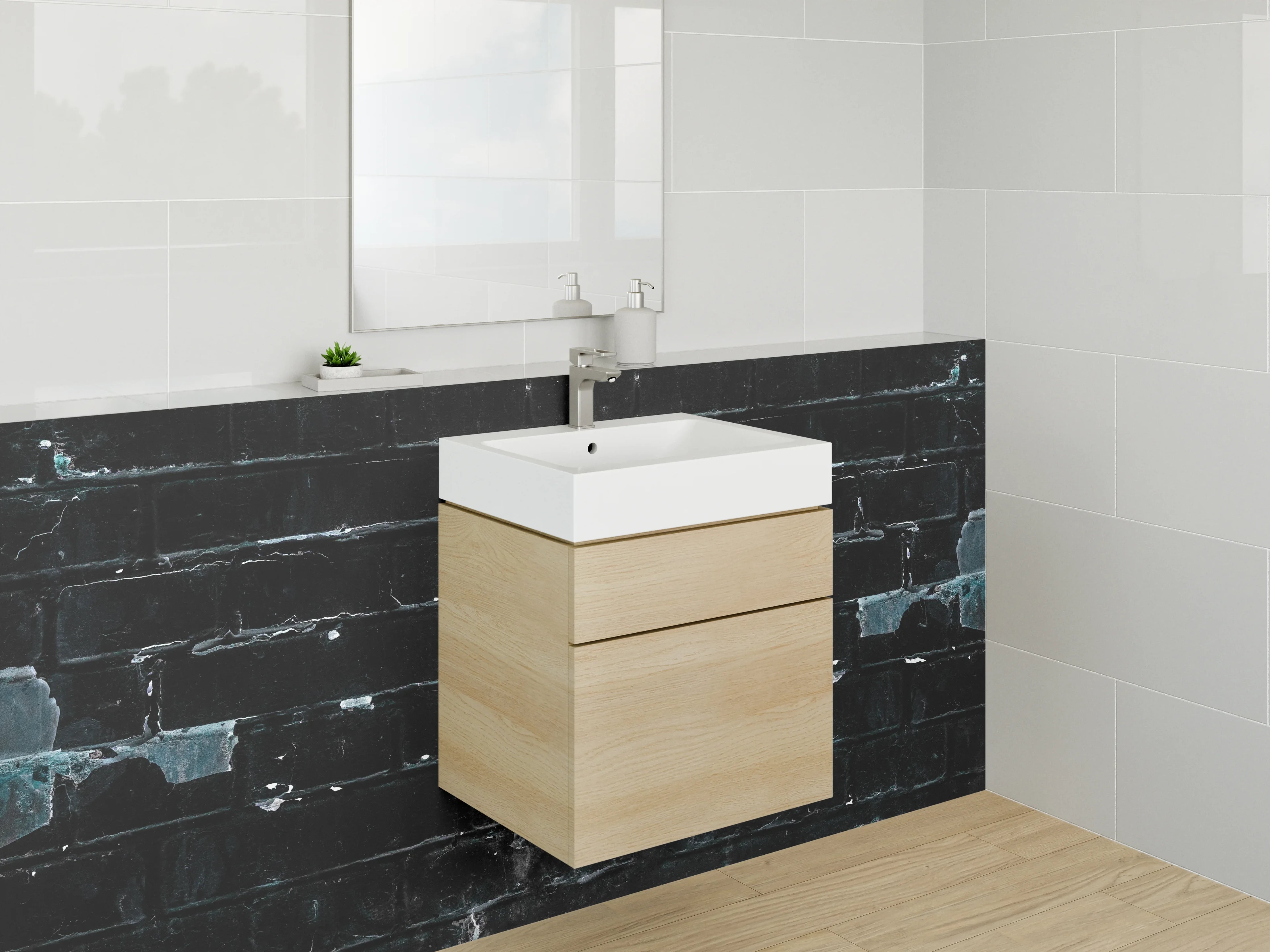 Waschbecken-Rückwand - Industrielles Ziegelmauer-Design in Schwarzblau