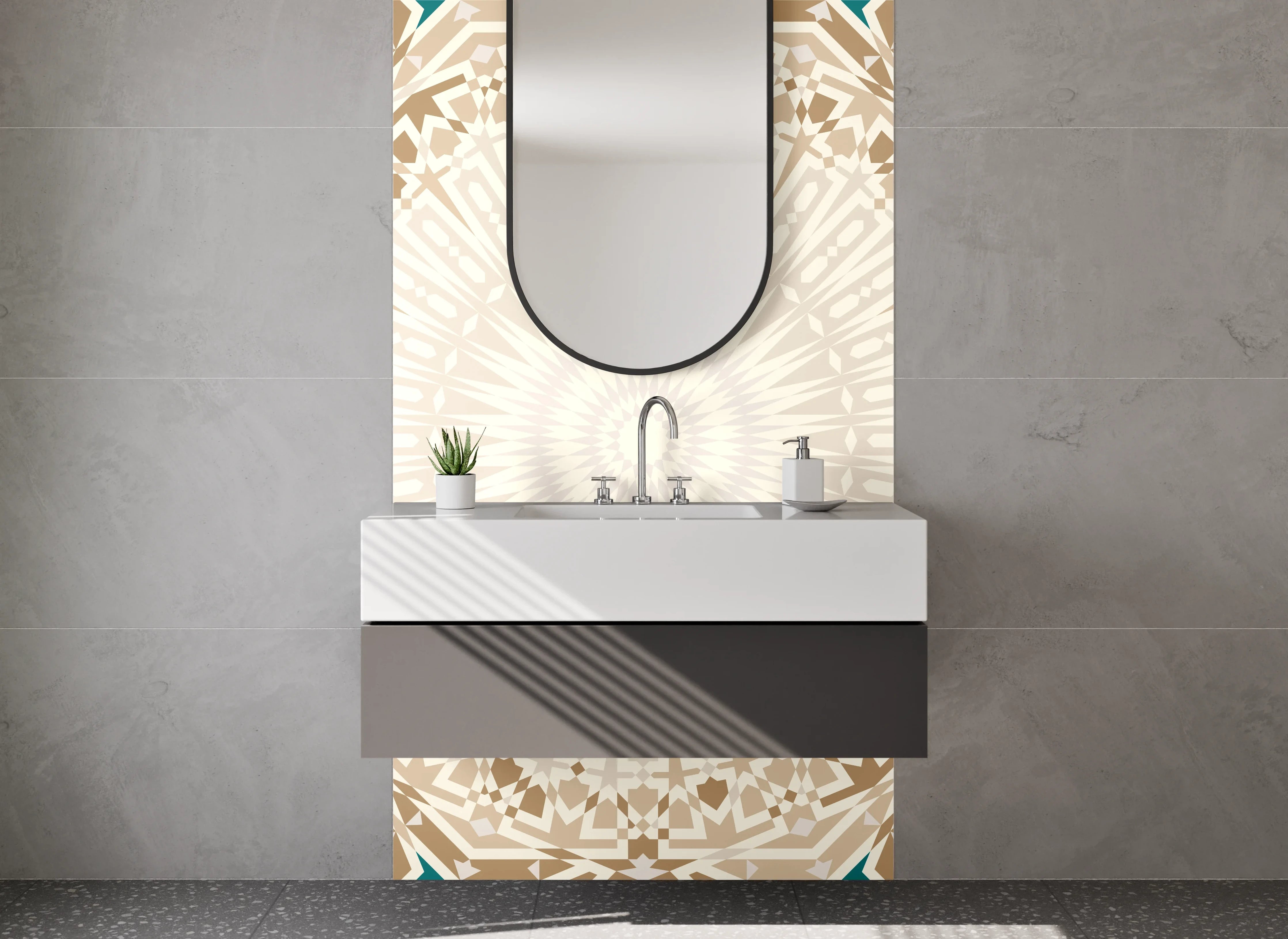 Waschbecken-Rückwand - Islamisches Mosaik mit geometrischem Muster in Türkis und Beige