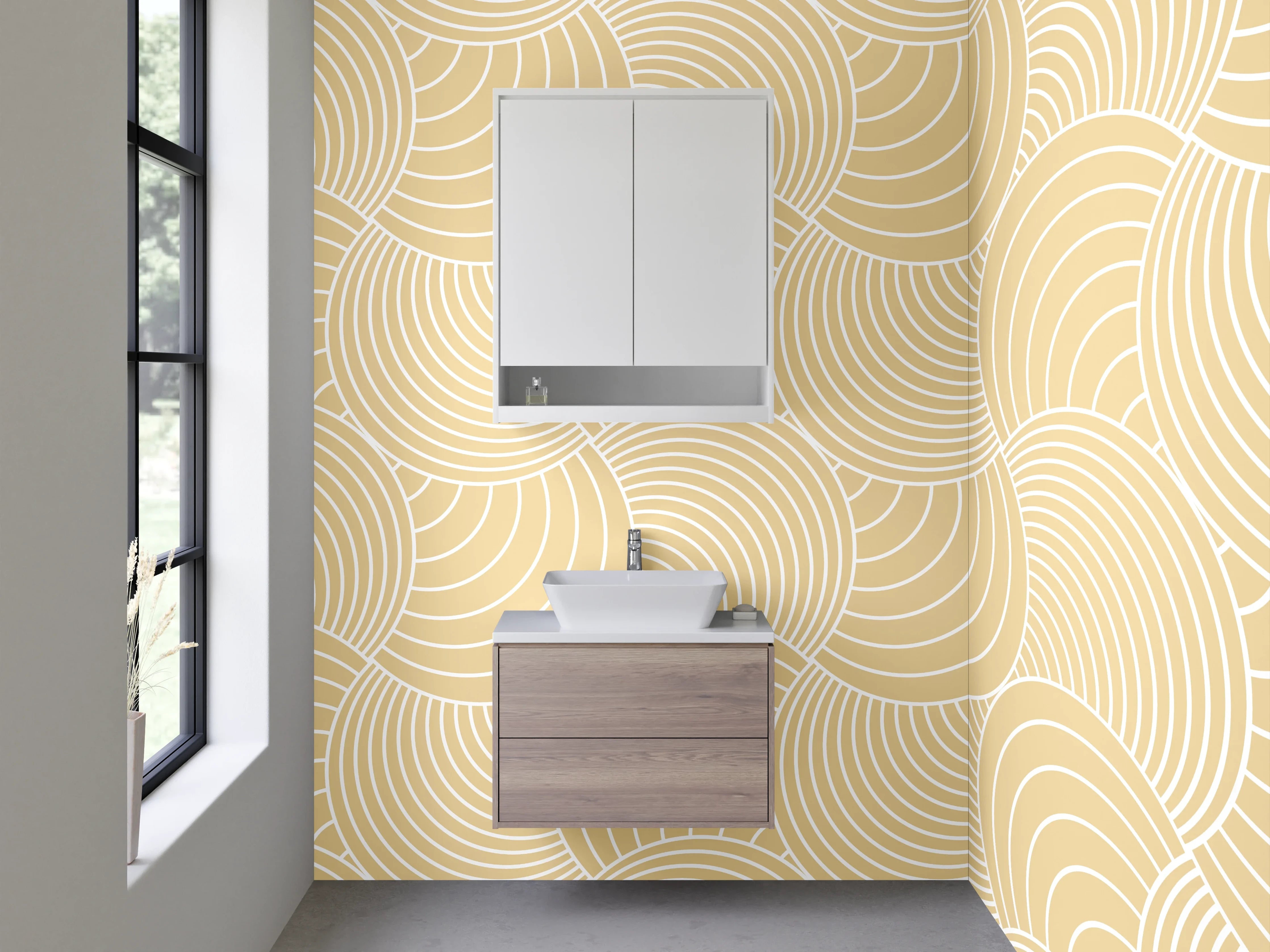 Waschbecken-Rückwand - Japandi Wellenmuster Beige Minimal