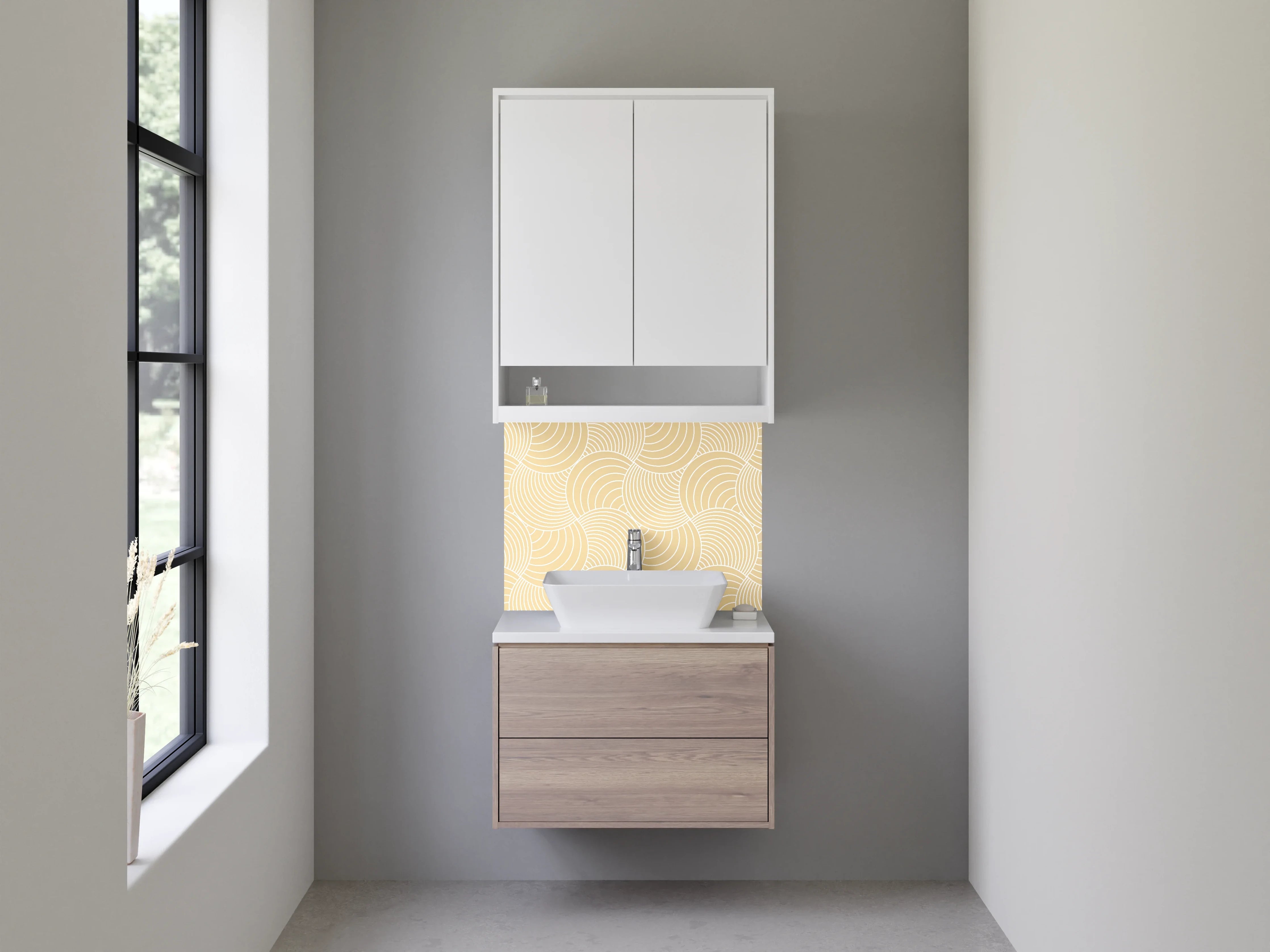 Waschbecken-Rückwand - Japandi Wellenmuster Beige Minimal