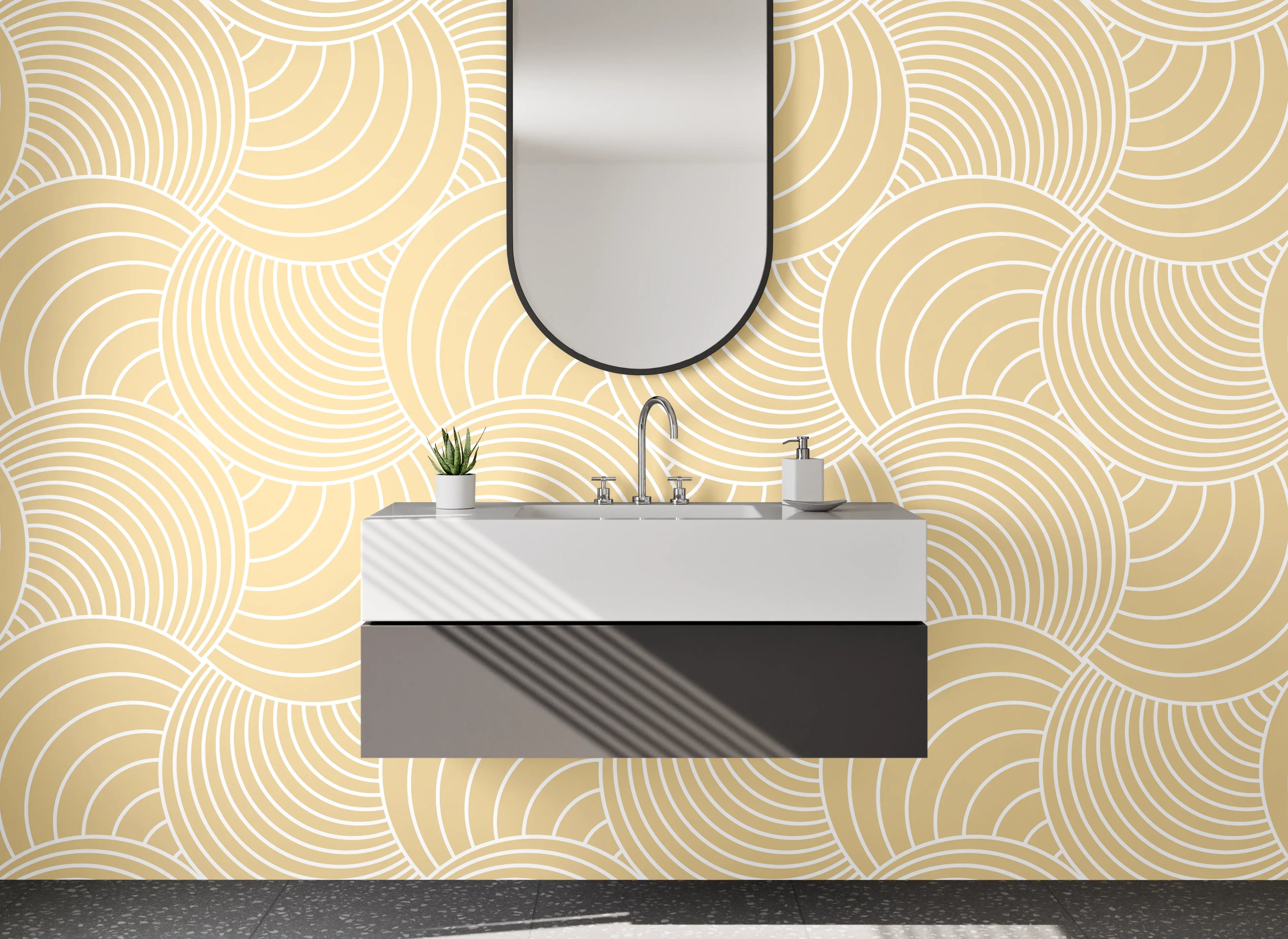 Waschbecken-Rückwand - Japandi Wellenmuster Beige Minimal