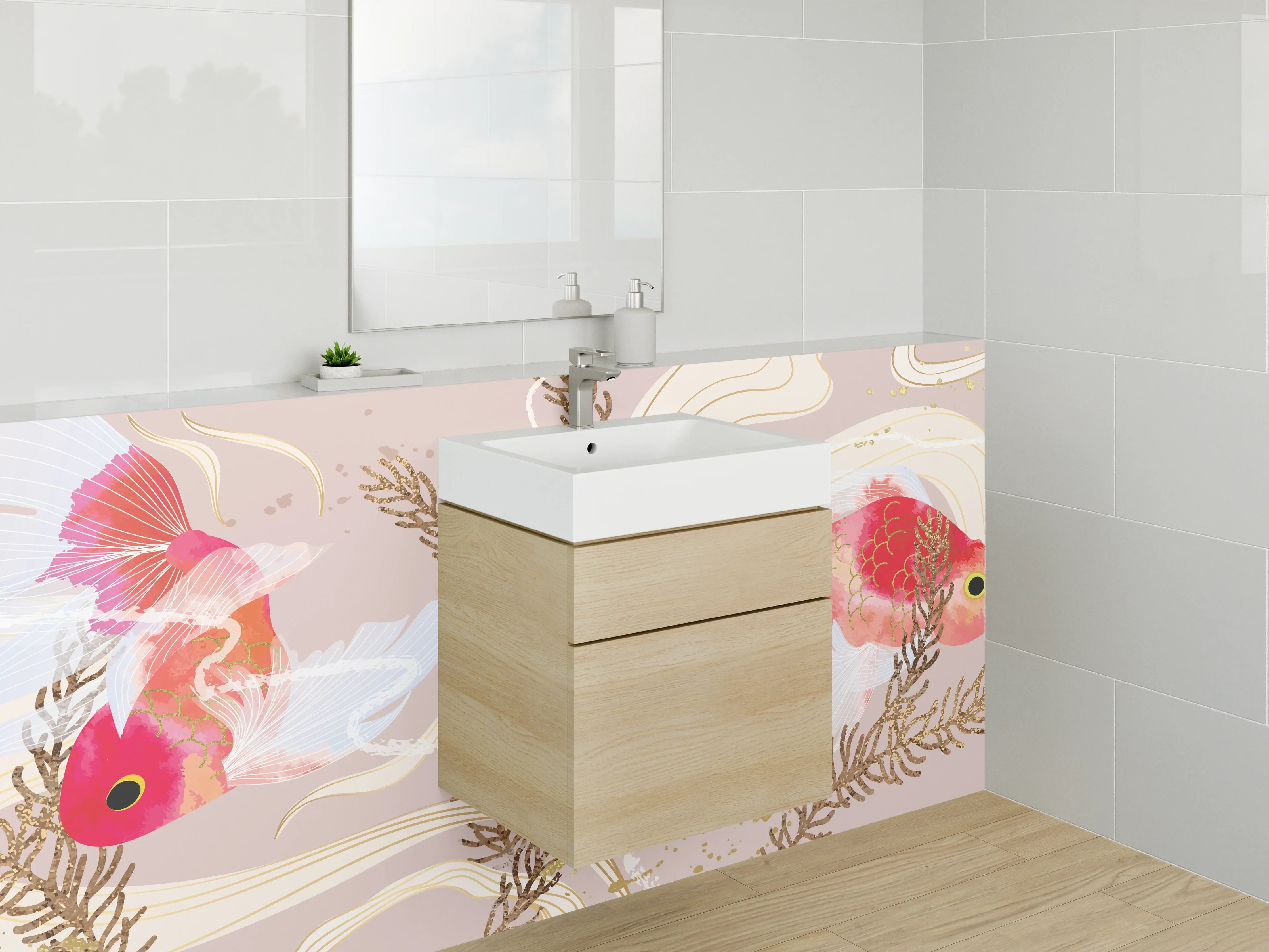 Waschbecken-Rückwand - Japanische Goldfische Illustration