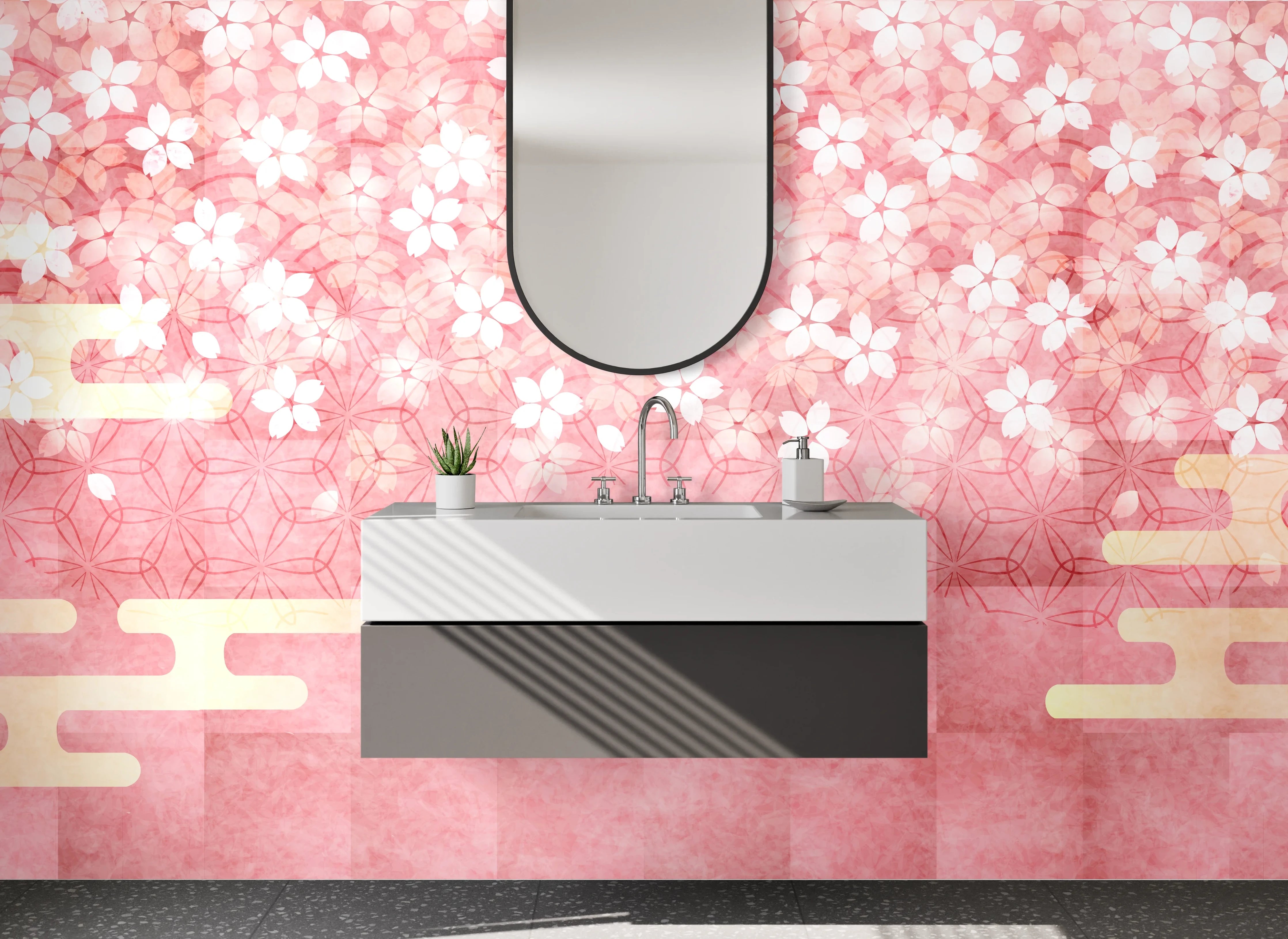 Waschbecken-Rückwand - Japanische Kirschblüten Aquarell Rosa