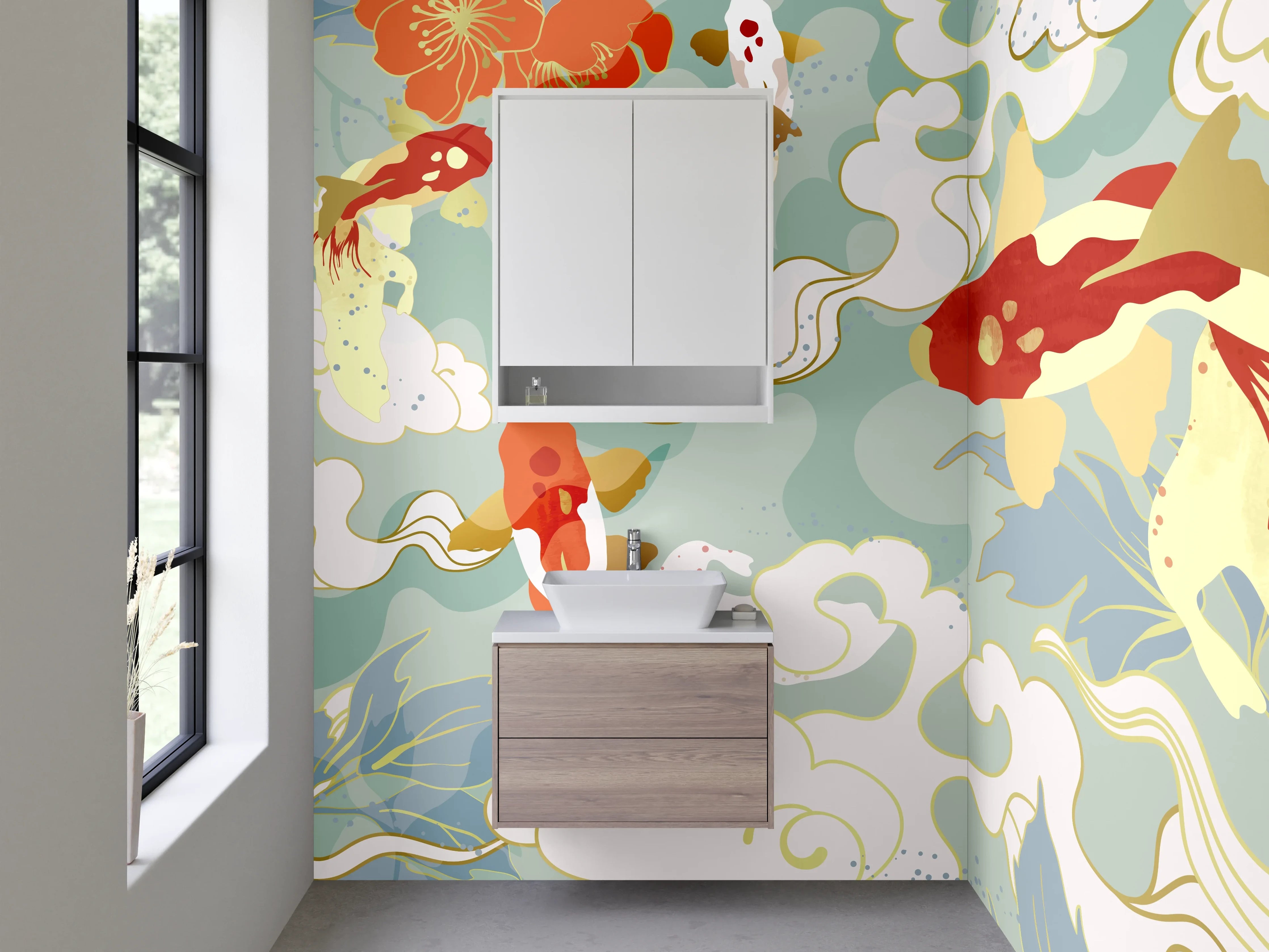 Waschbecken-Rückwand - Japanische Koi Fische Illustration