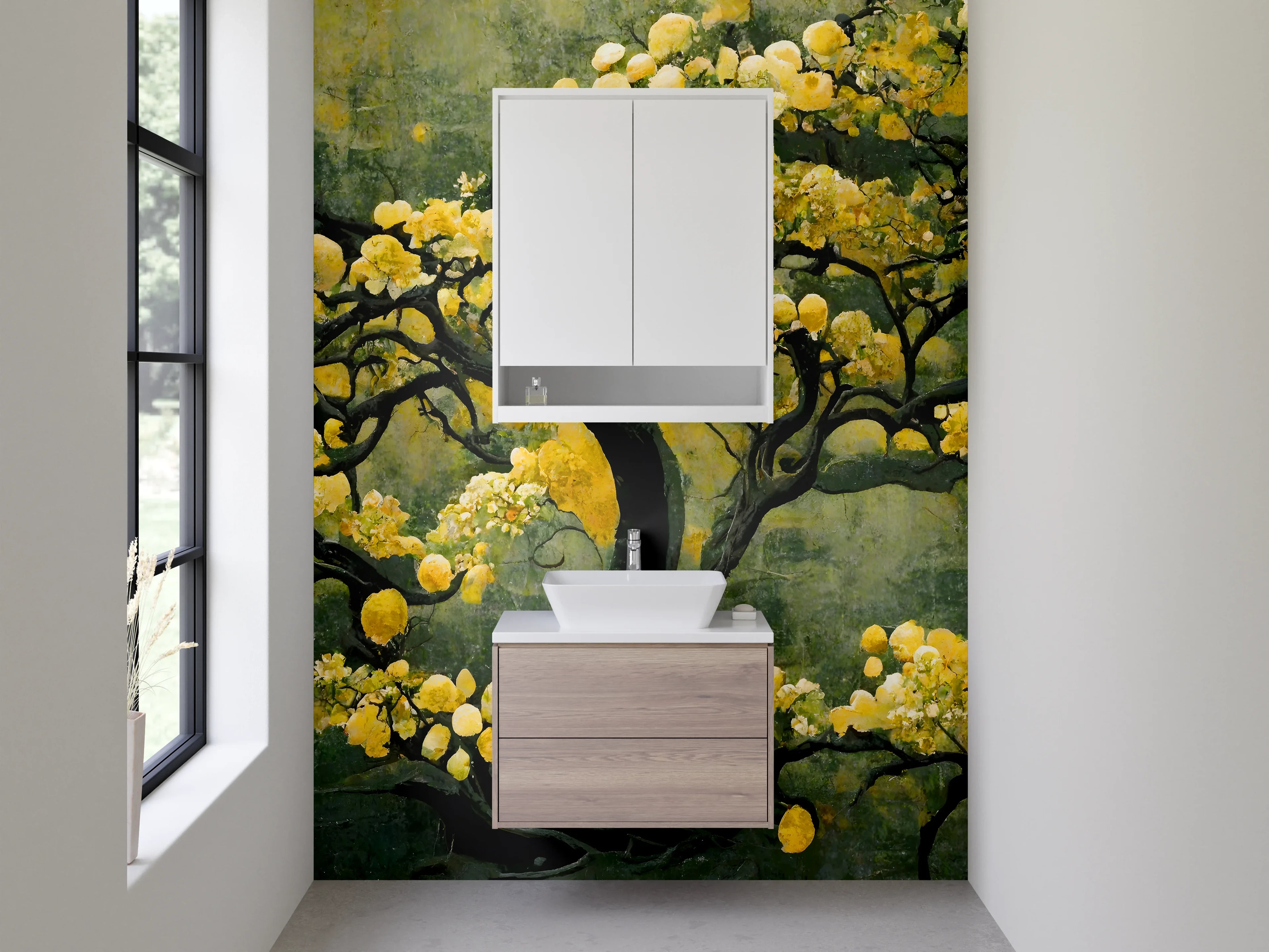 Waschbecken-Rückwand - Japanischer Baum mit goldenen Blüten