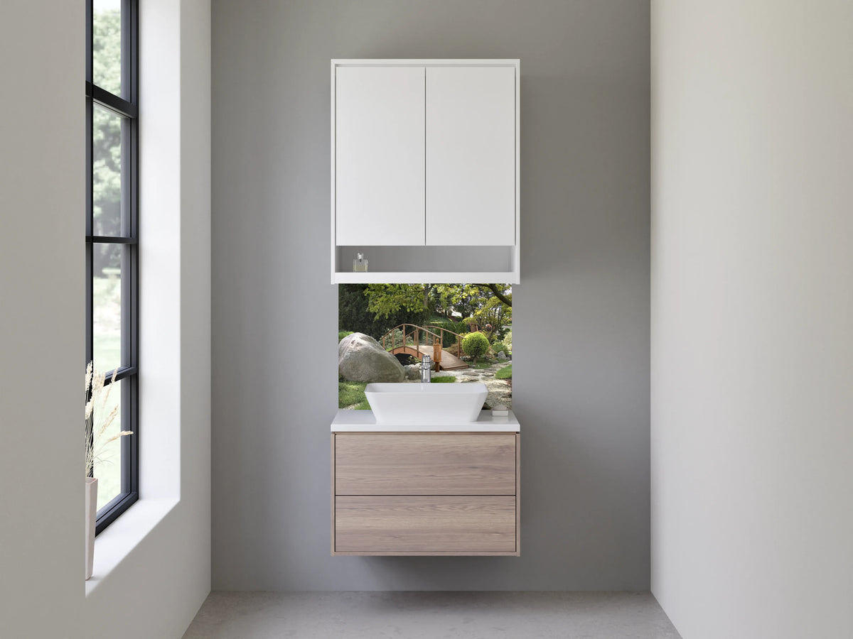 Waschbecken-Rückwand - Japanischer Garten mit Holzbrücke Motiv