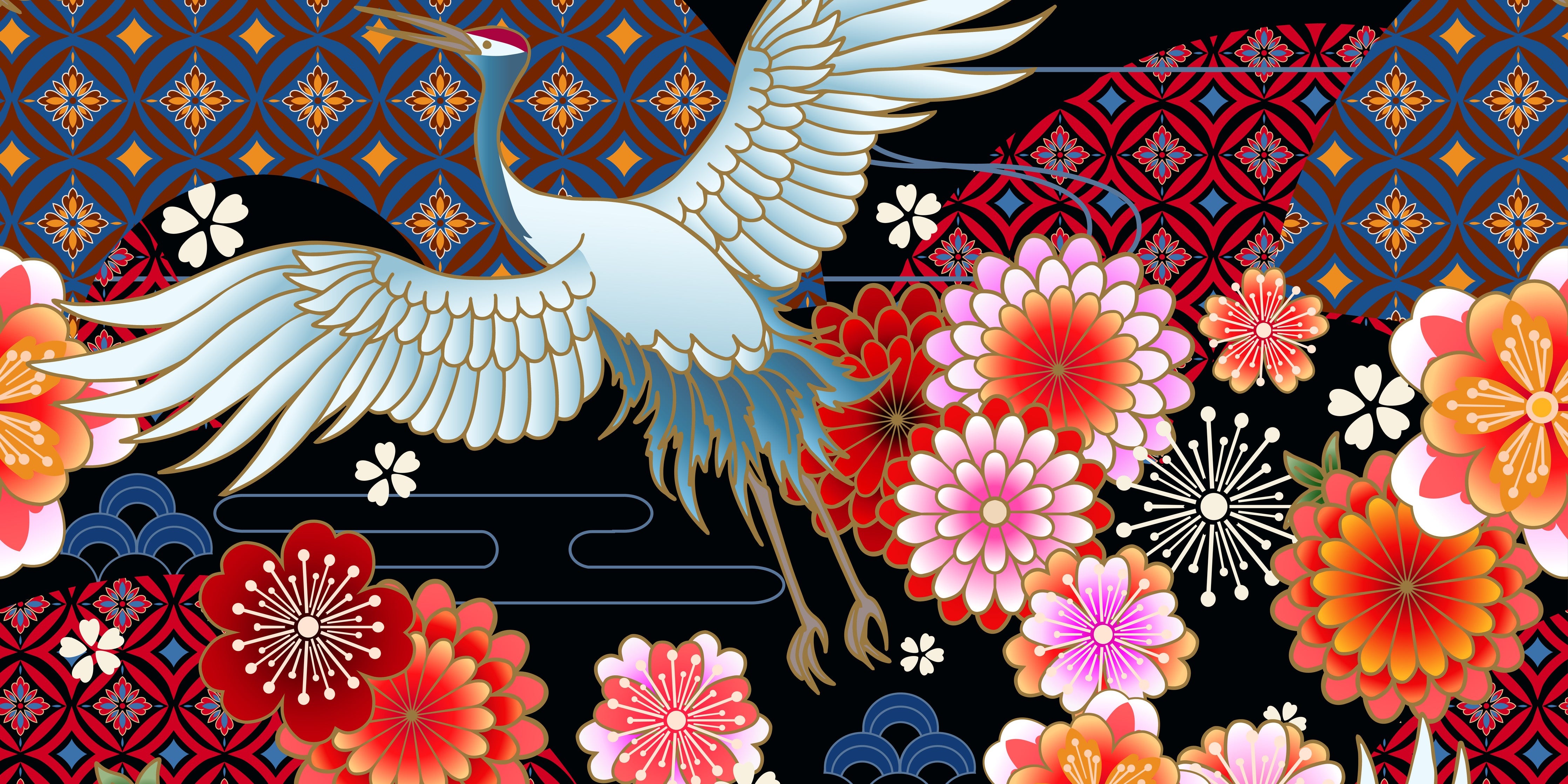 Waschbecken-Rückwand-Japanischer Kranich & Kirschblüten Design