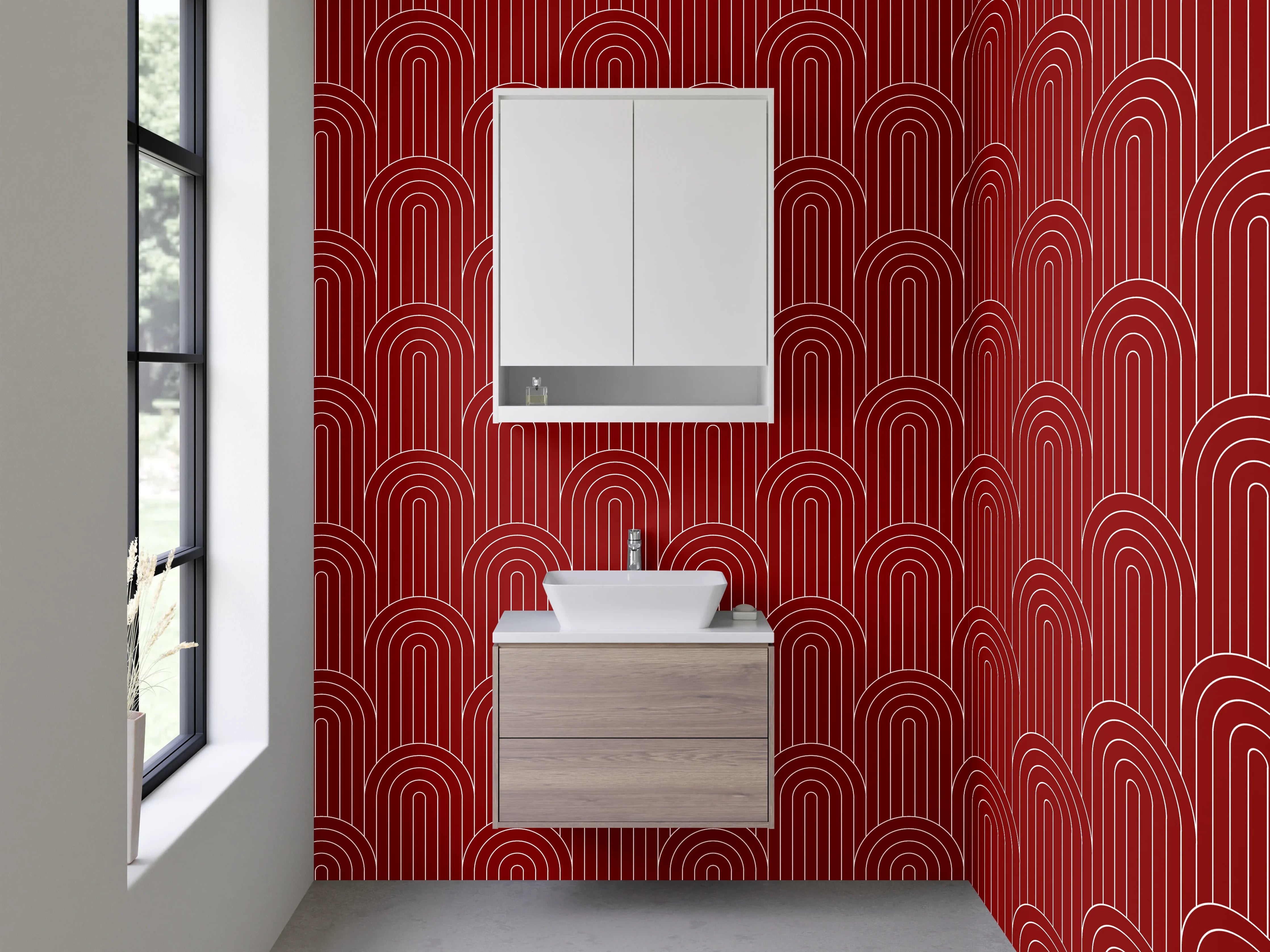 Waschbecken-Rückwand - Japanisches Bogenmuster Rot Minimalistisch