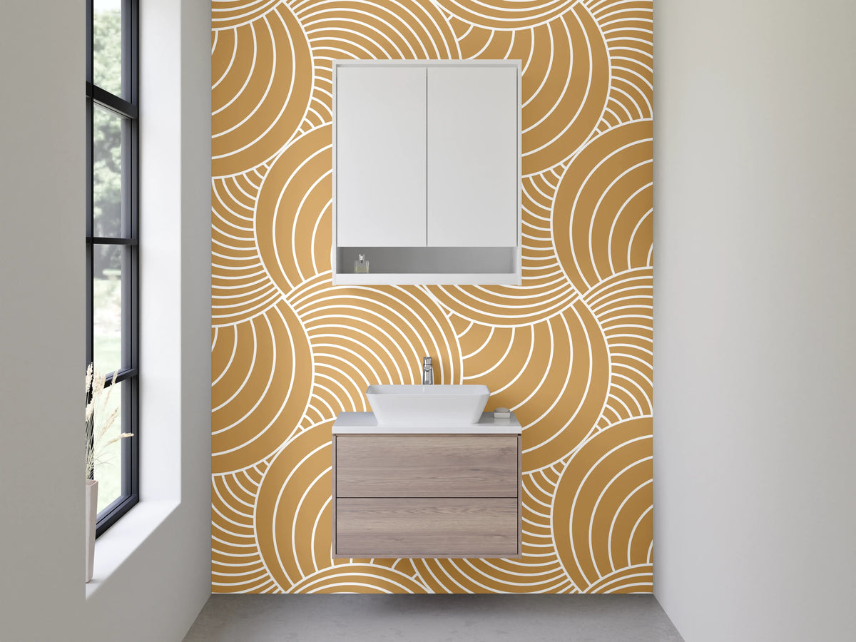 Waschbecken-Rückwand - Japanisches Wellenmuster Beige Modern
