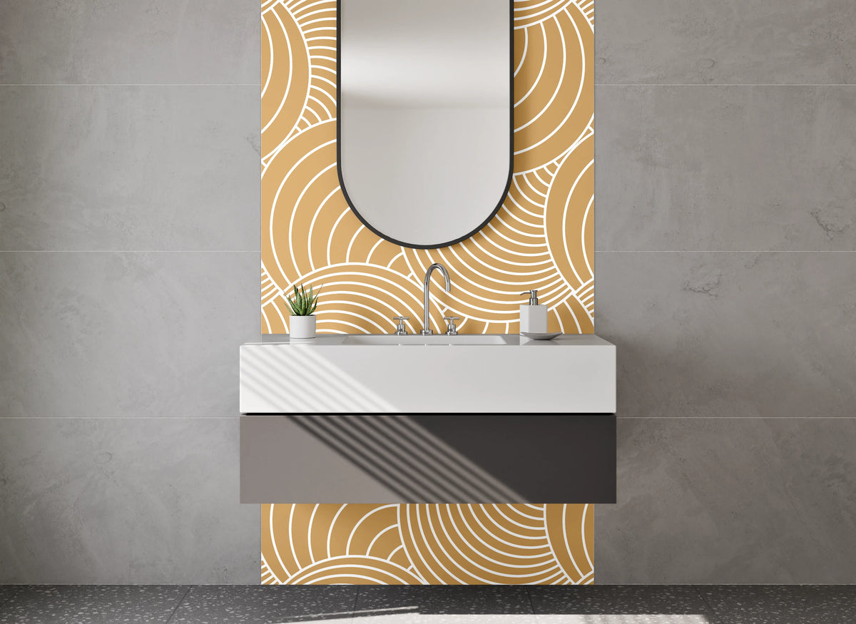 Waschbecken-Rückwand - Japanisches Wellenmuster Beige Modern