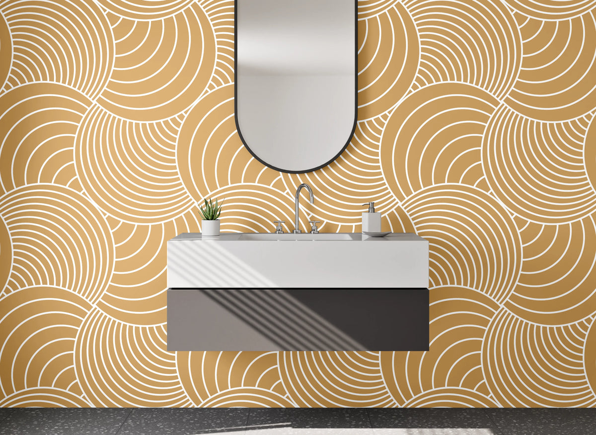Waschbecken-Rückwand - Japanisches Wellenmuster Beige Modern