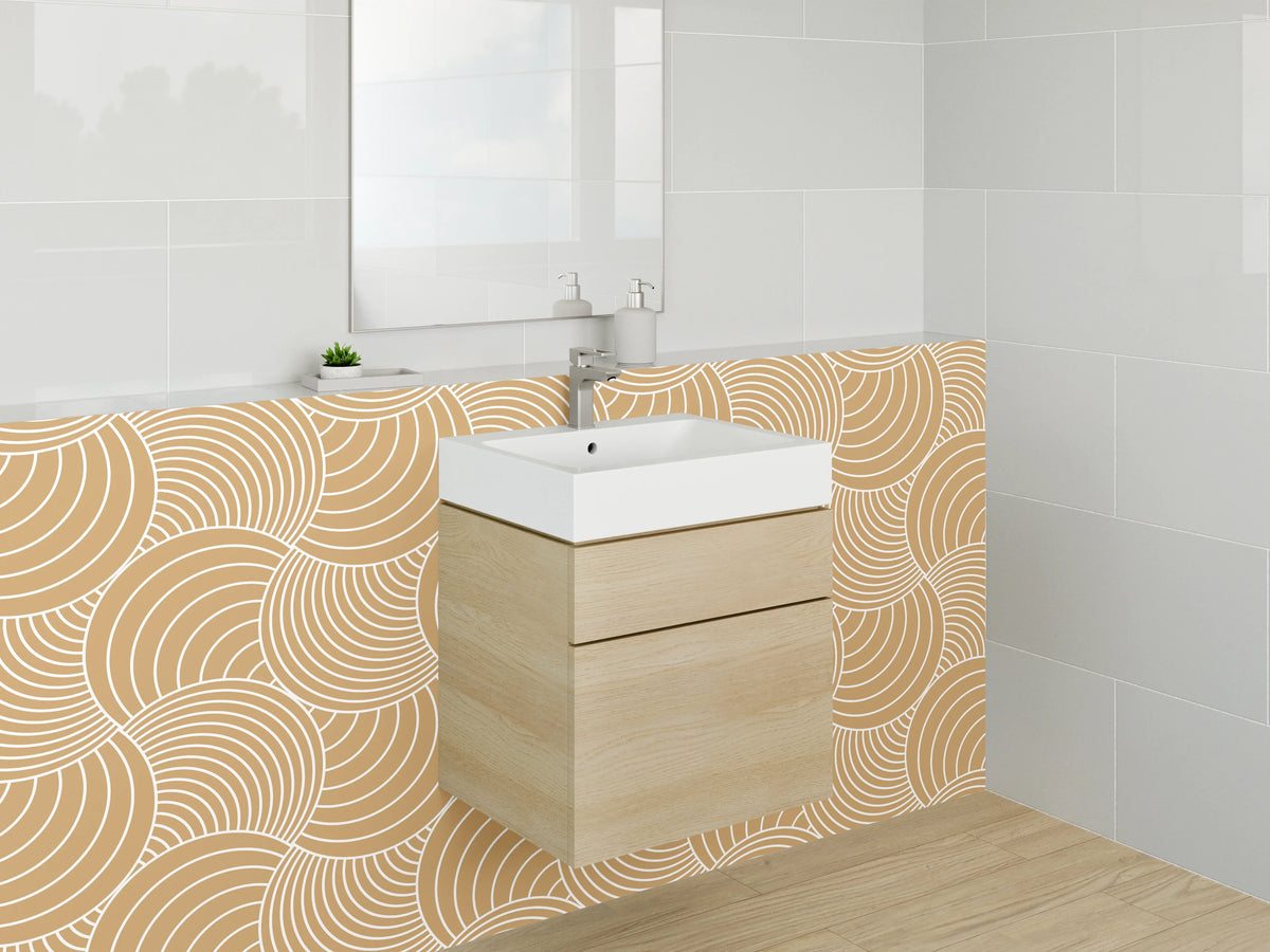 Waschbecken-Rückwand - Japanisches Wellenmuster Beige Modern