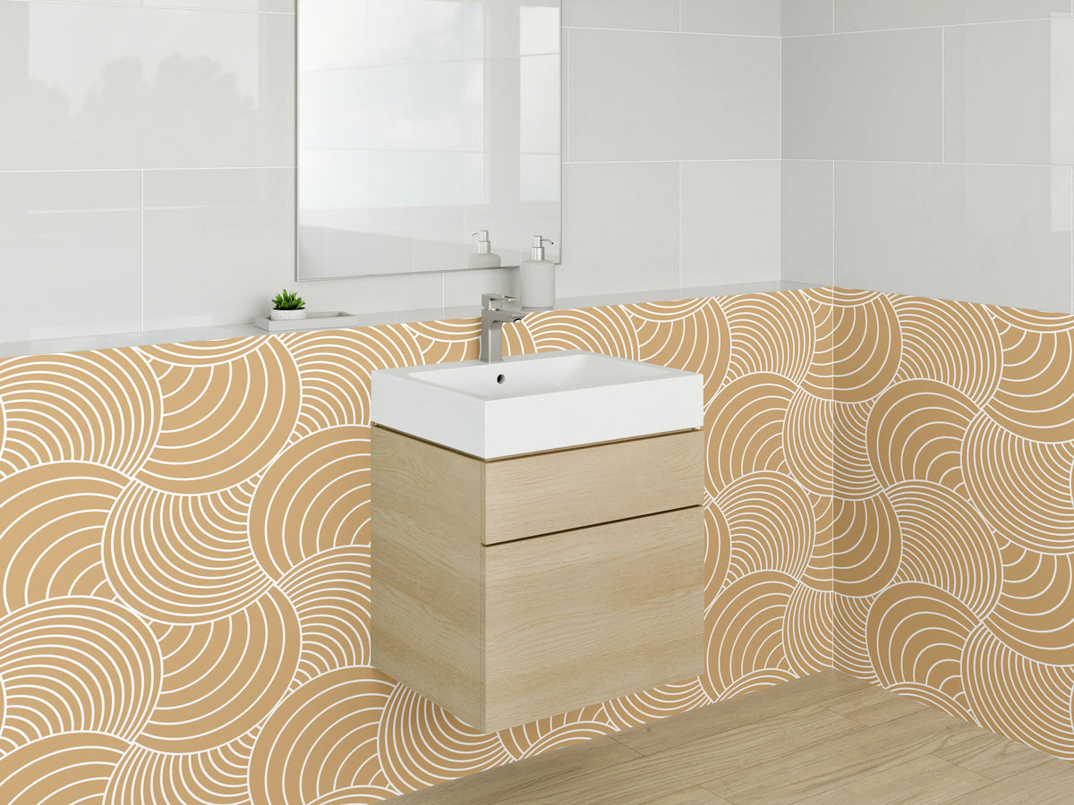 Waschbecken-Rückwand - Japanisches Wellenmuster Beige Modern