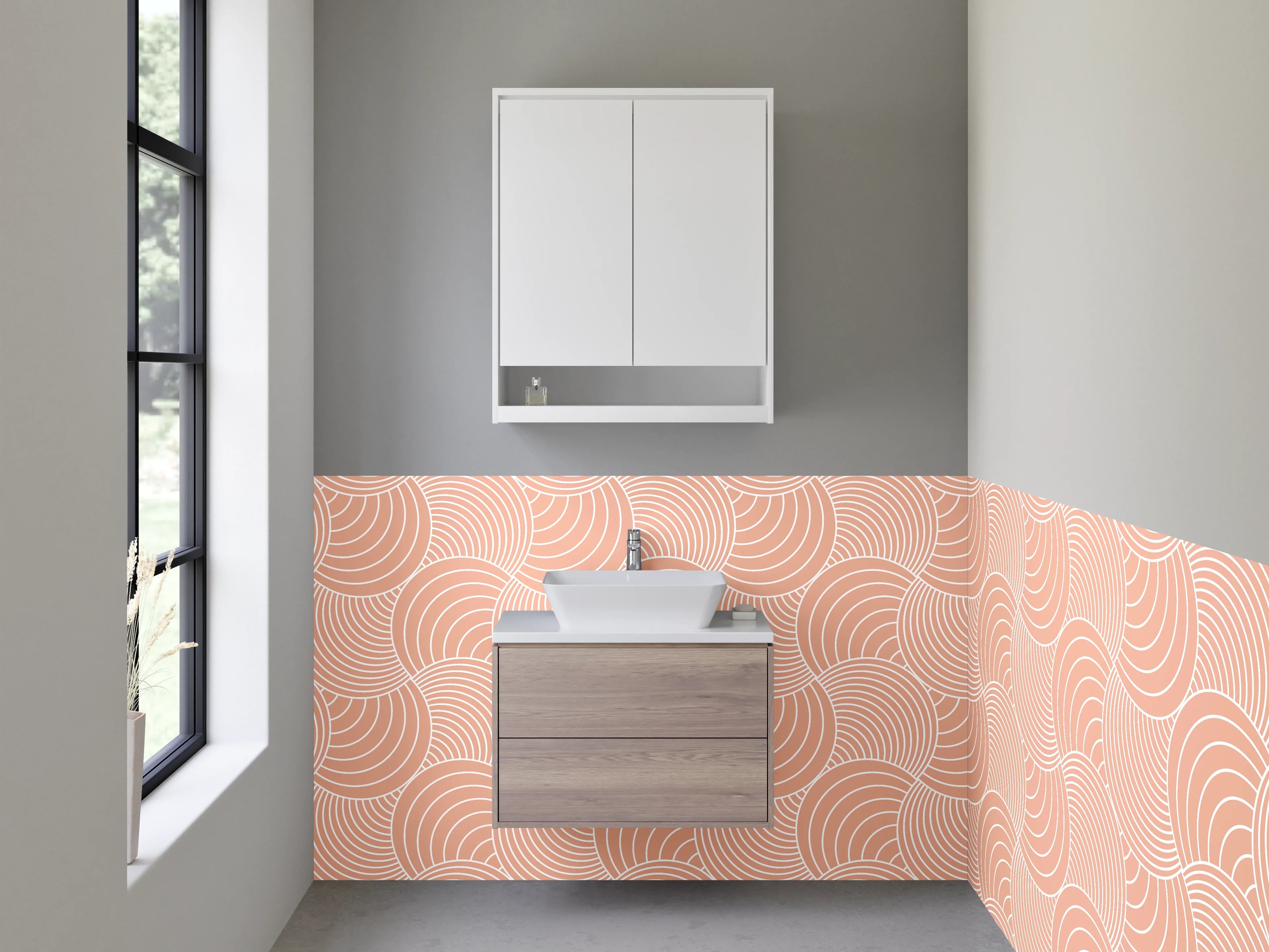 Waschbecken-Rückwand - Japanisches Wellenmuster Rosa Beige