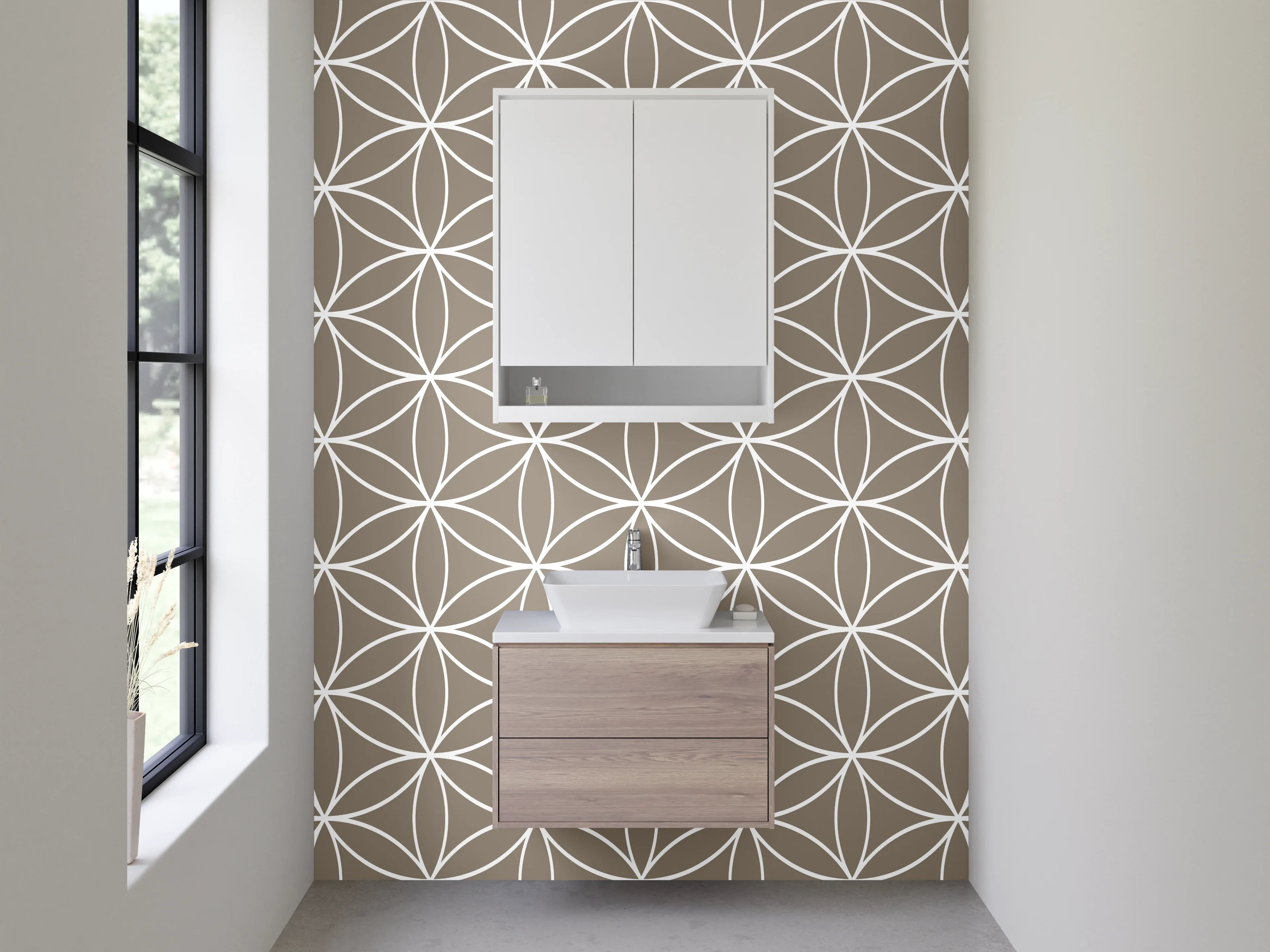 Waschbecken-Rückwand - Japanisches geometrisches Muster beige weiß