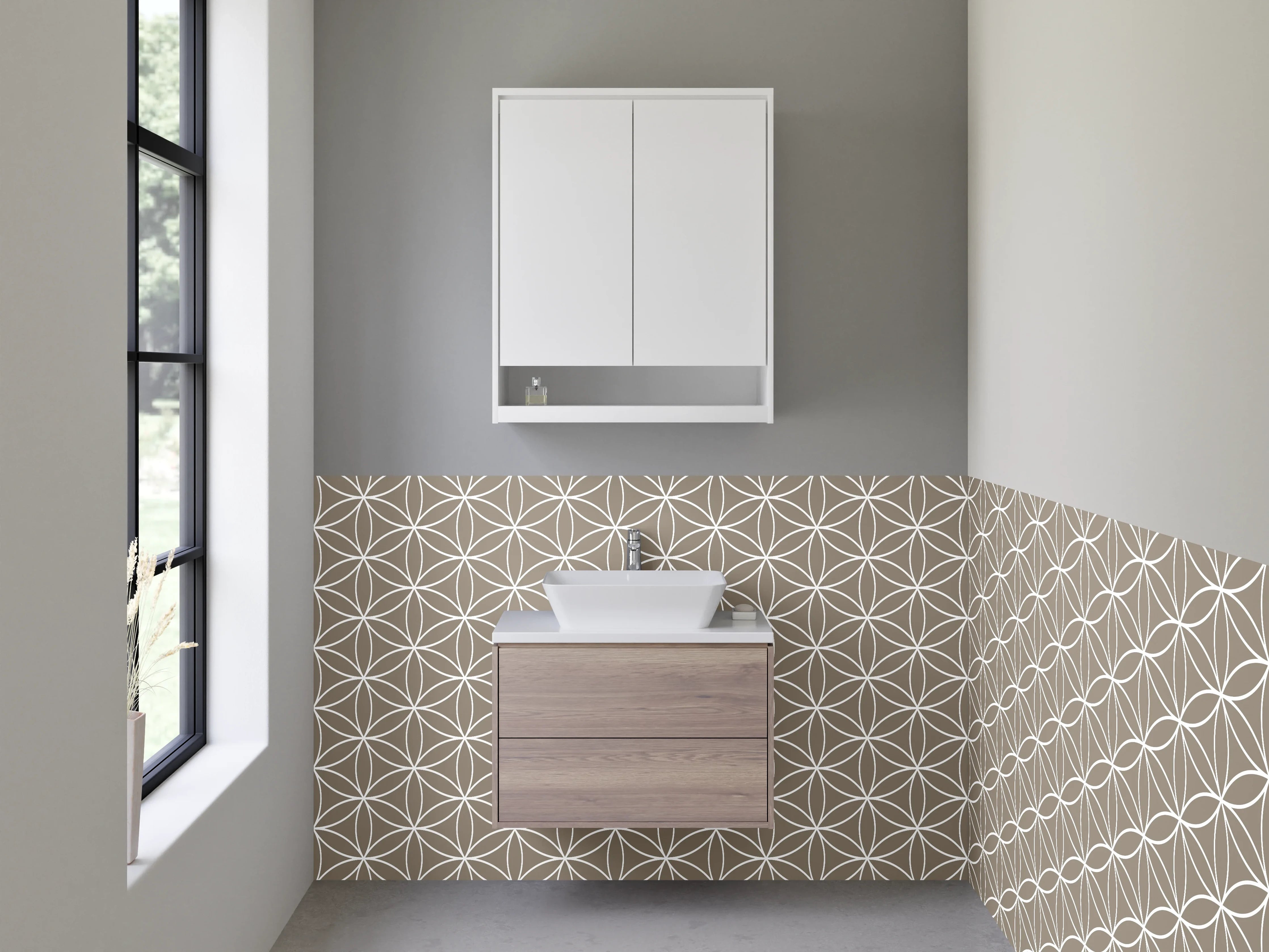 Waschbecken-Rückwand - Japanisches geometrisches Muster beige weiß