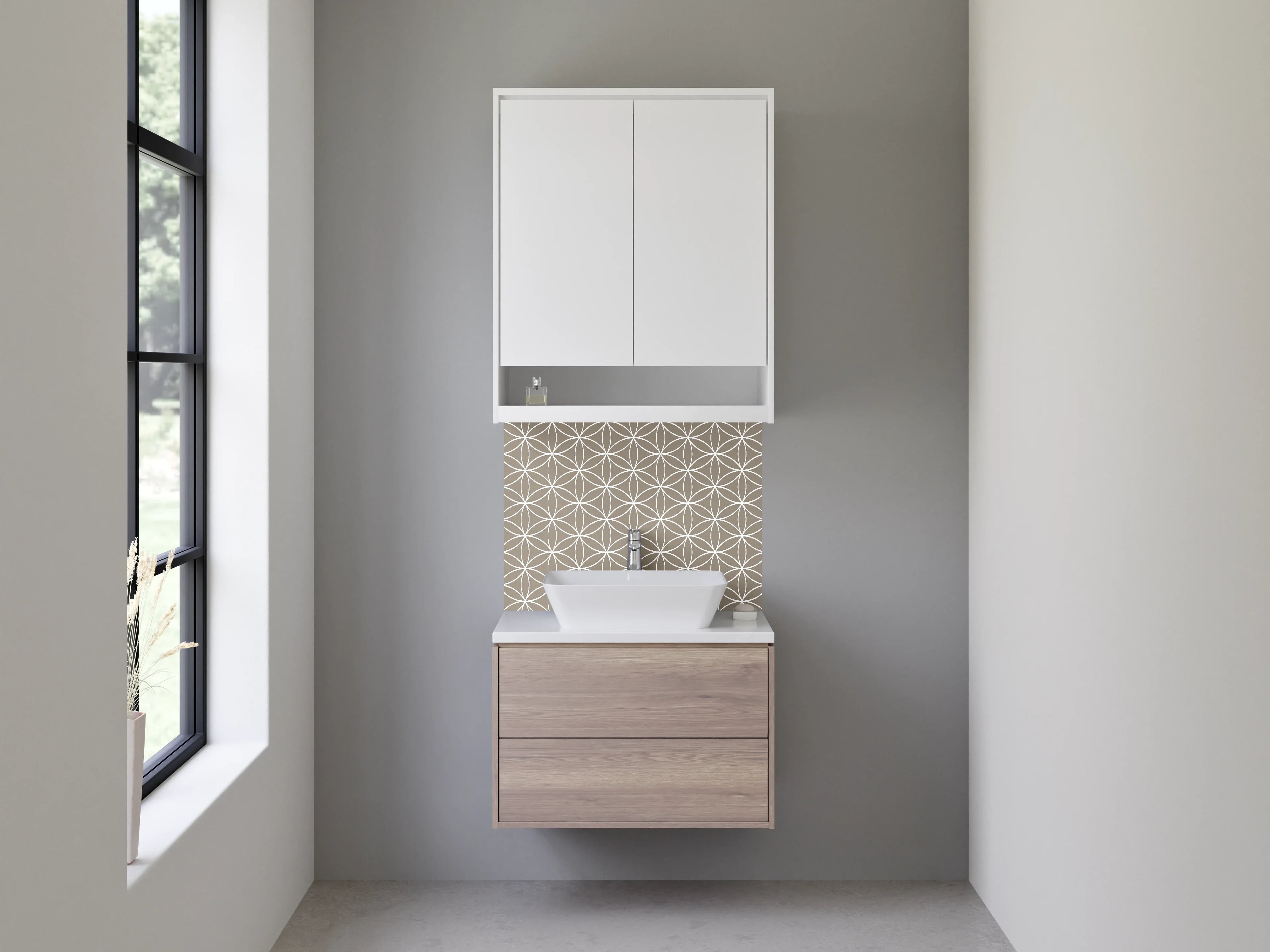 Waschbecken-Rückwand - Japanisches geometrisches Muster beige weiß