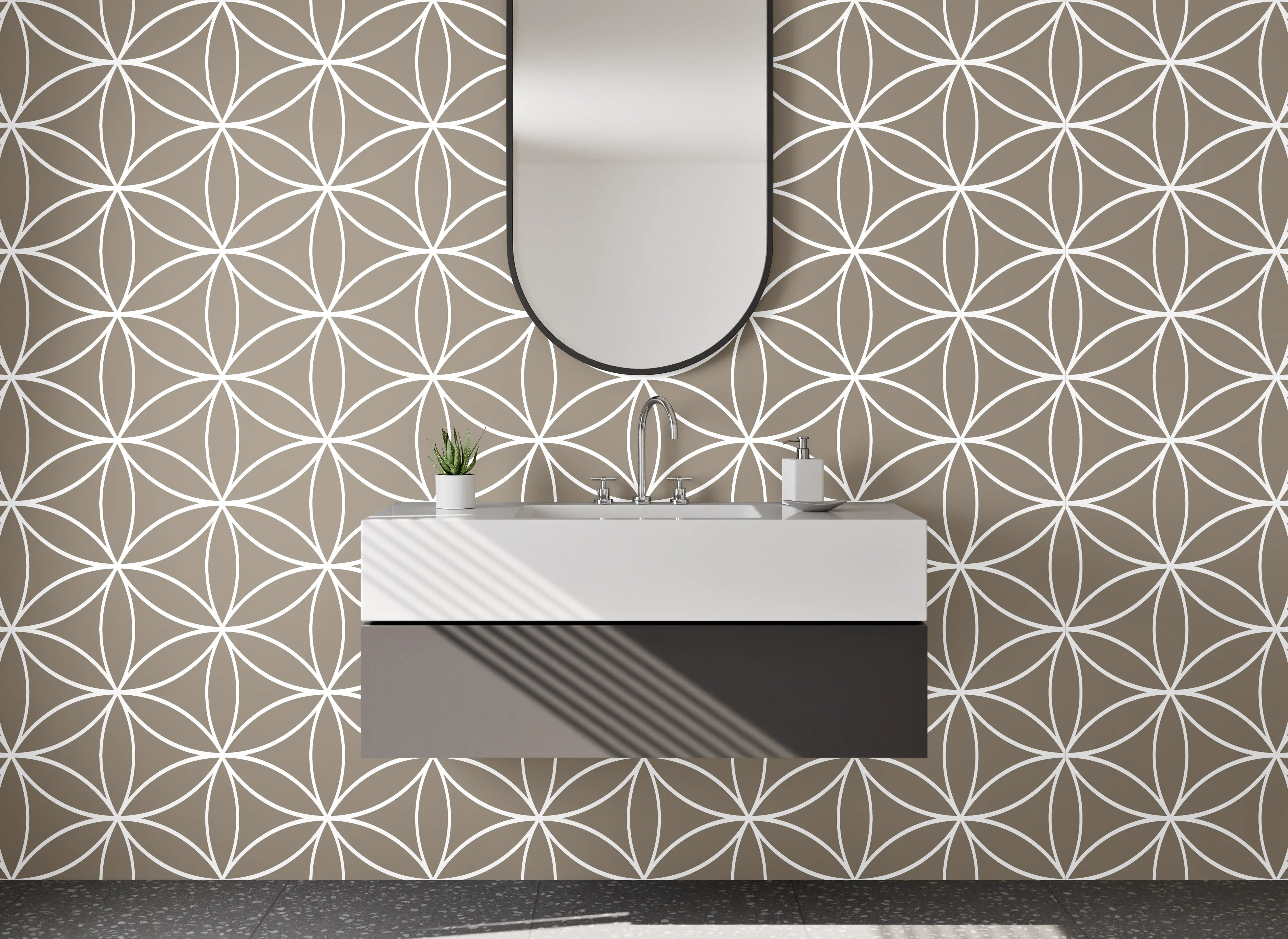 Waschbecken-Rückwand - Japanisches geometrisches Muster beige weiß