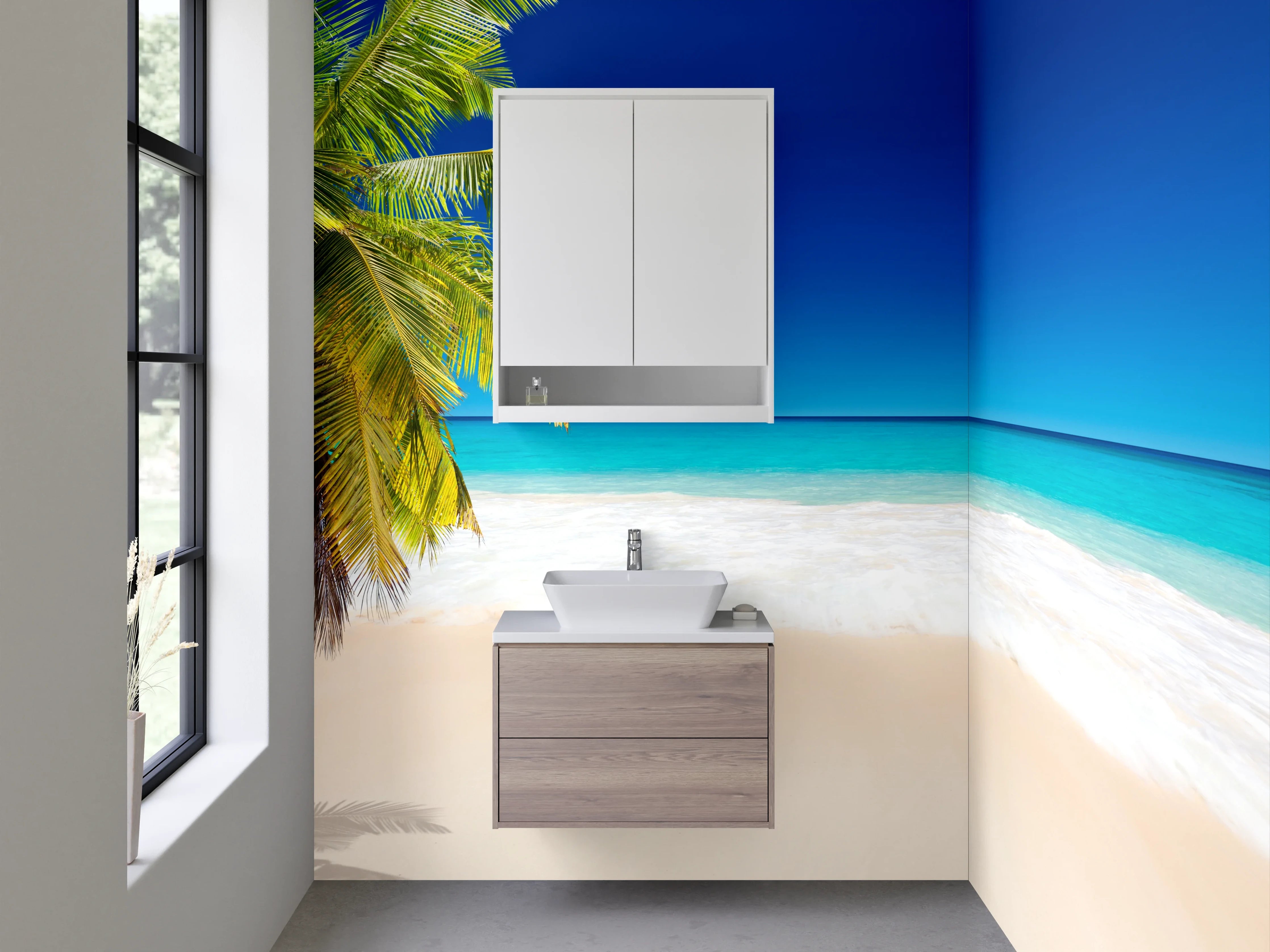 Waschbecken-Rückwand - Karibikstrand Palmen Meer Himmel