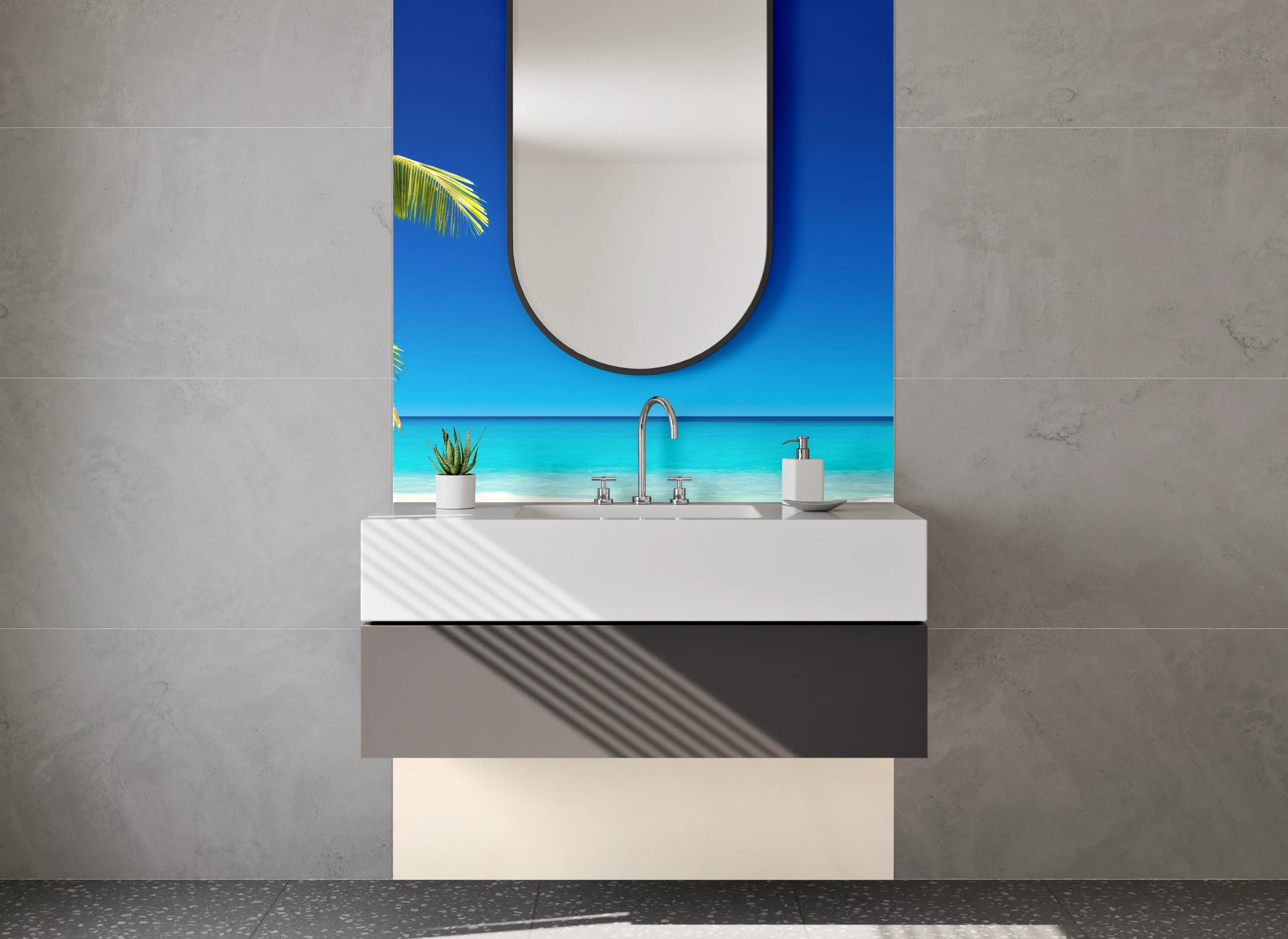 Waschbecken-Rückwand - Karibikstrand Palmen Meer Himmel