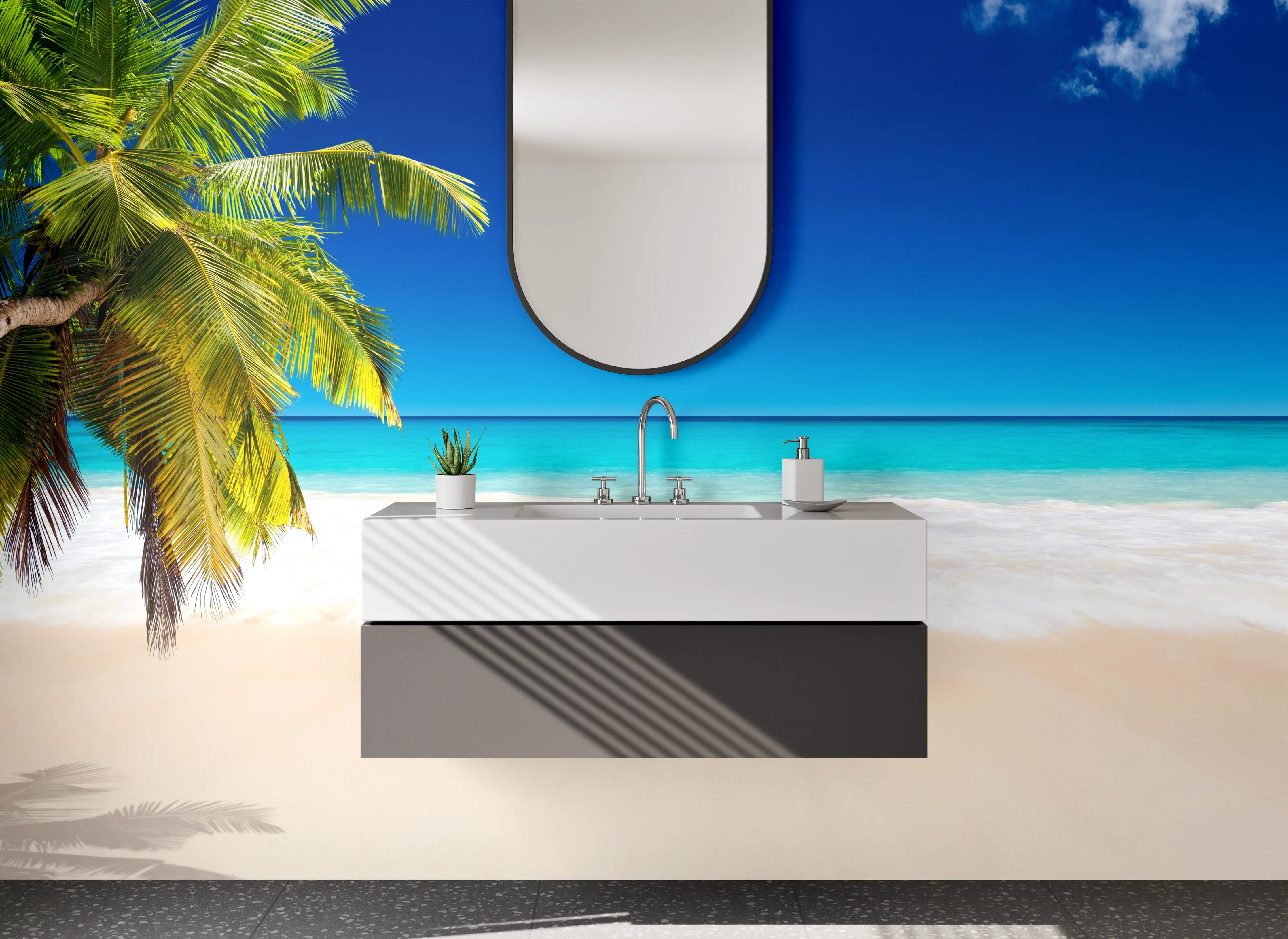 Waschbecken-Rückwand - Karibikstrand Palmen Meer Himmel