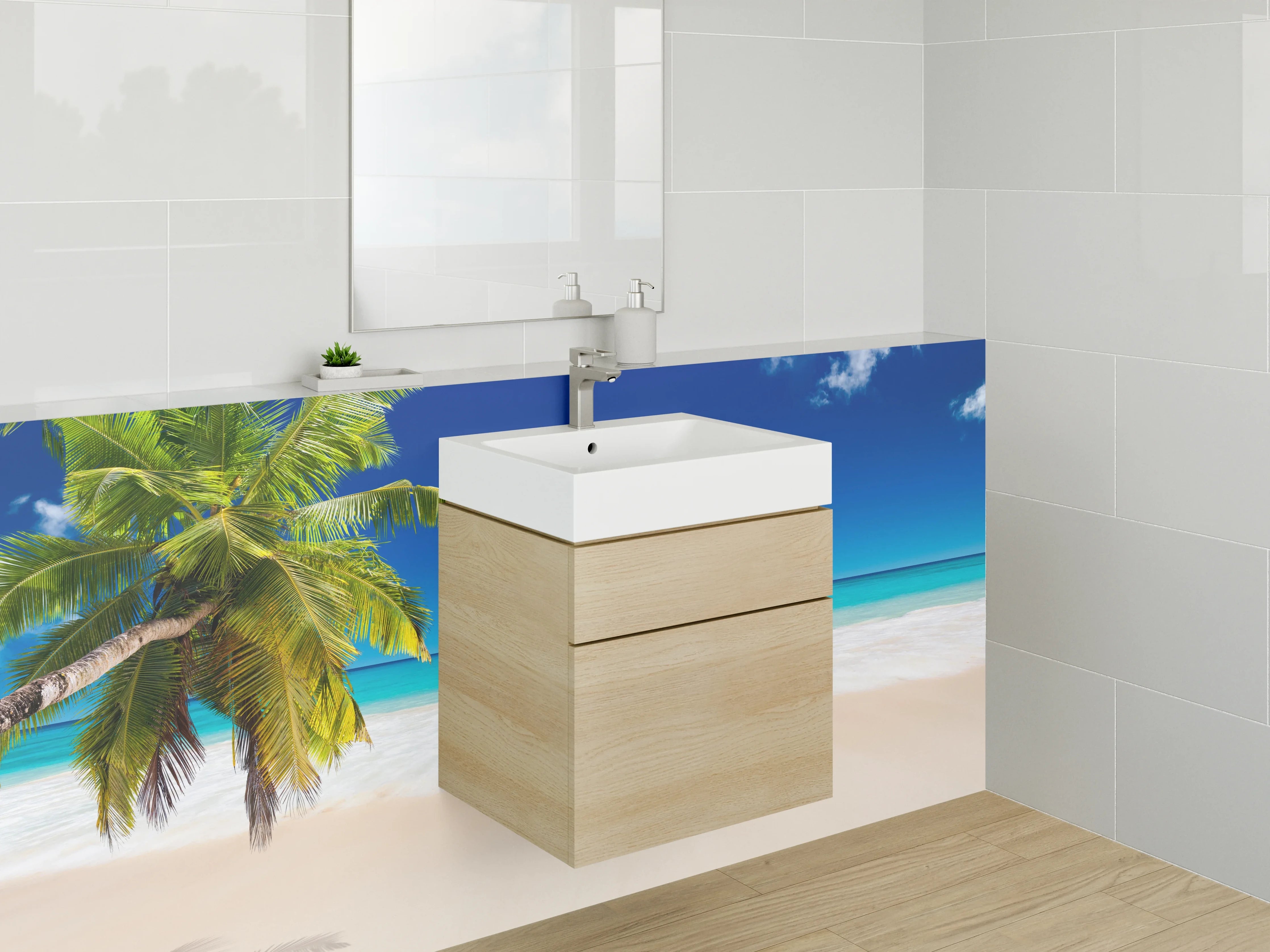 Waschbecken-Rückwand - Karibikstrand Palmen Meer Himmel