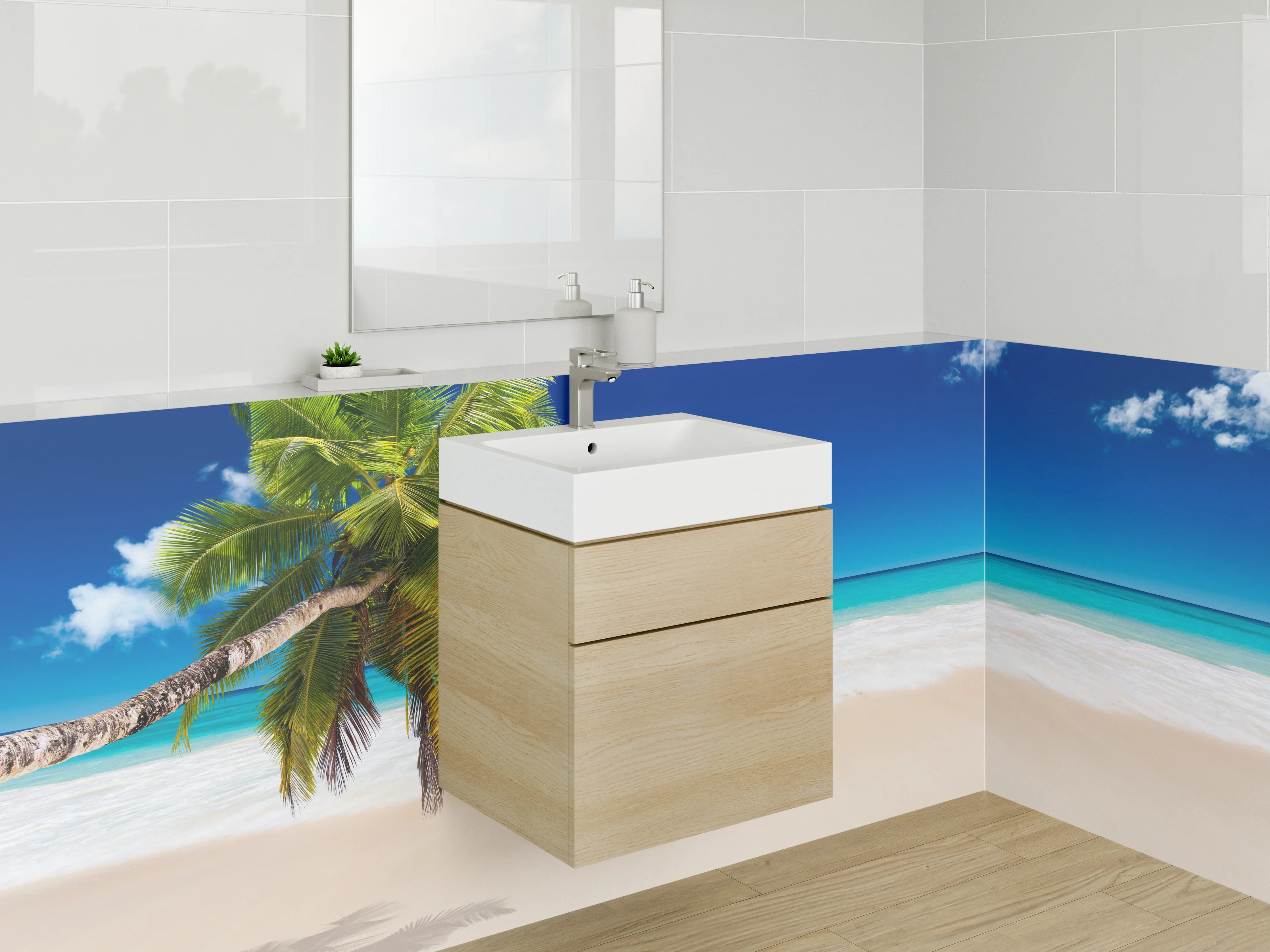 Waschbecken-Rückwand - Karibikstrand Palmen Meer Himmel