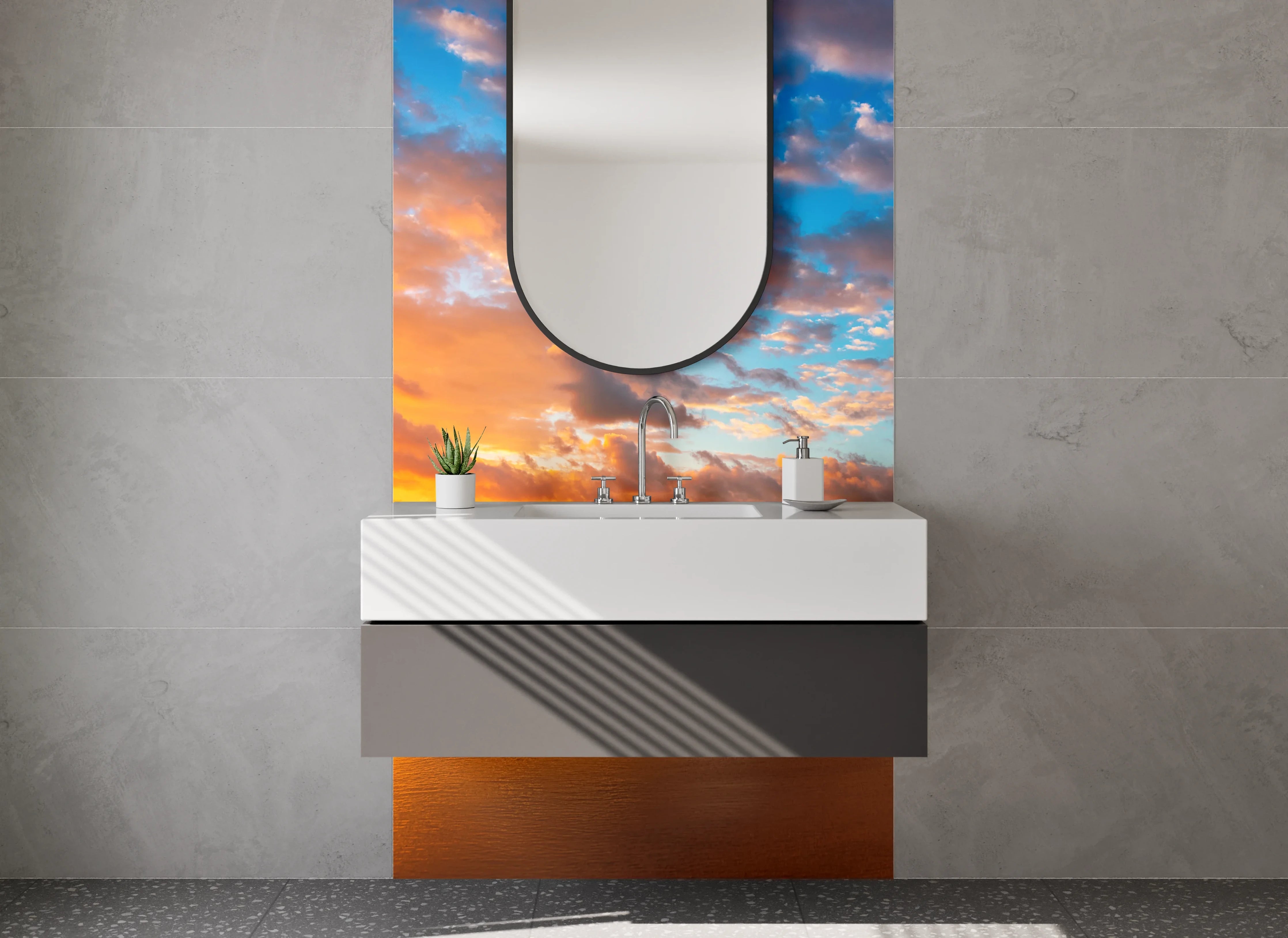 Waschbecken-Rückwand - Karibischer Sonnenuntergang am Palmenstrand