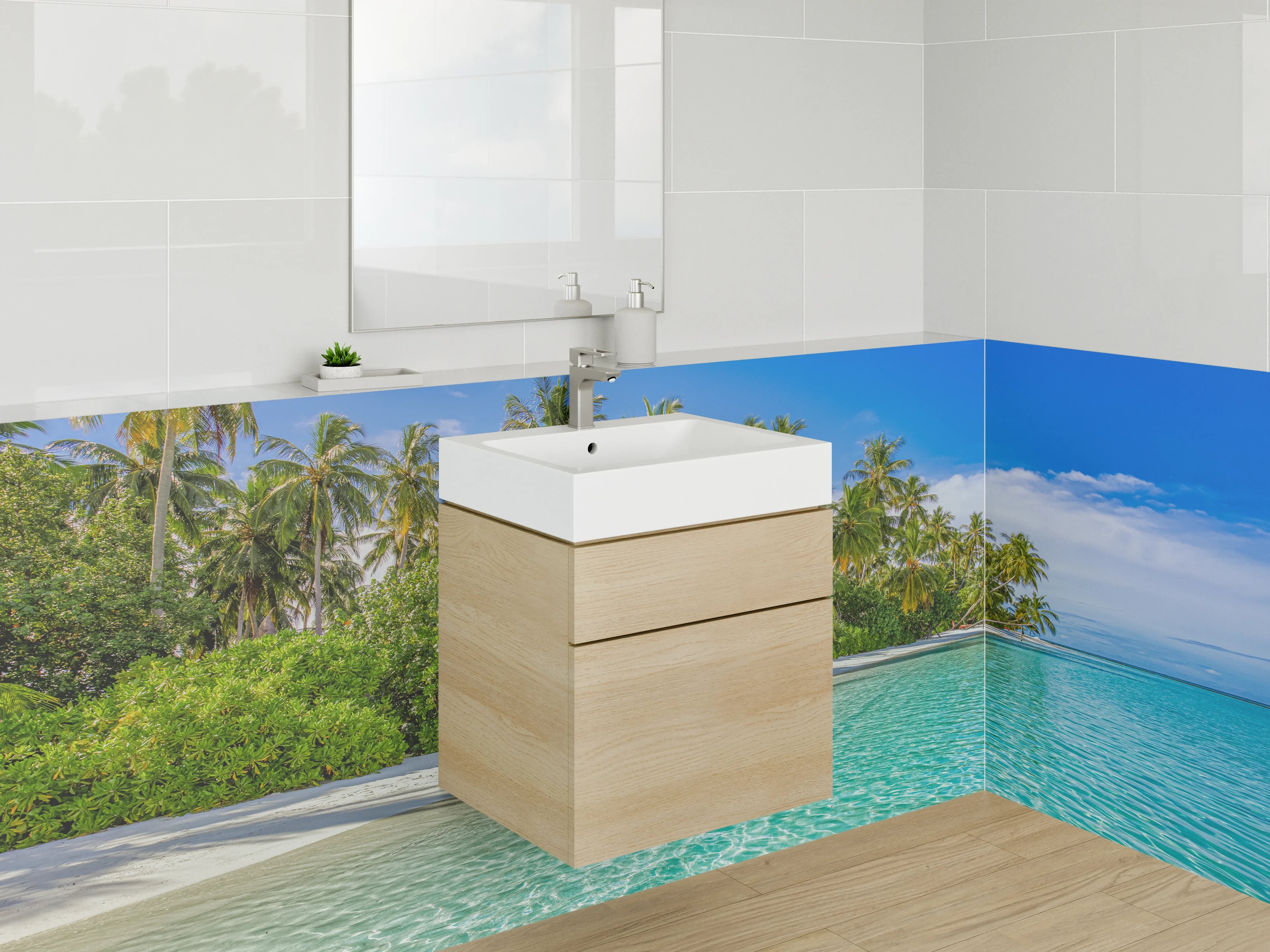 Waschbecken-Rückwand - Karibischer Traumstrand mit Palmen